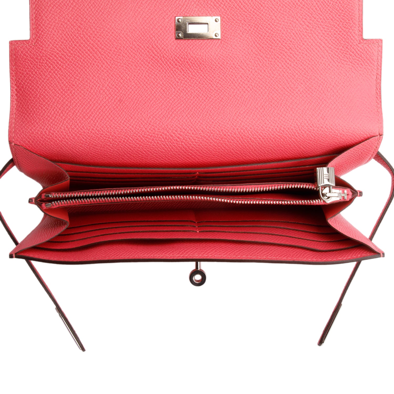 Hermes Rose Azalee Epsom Leather Classic Kelly Longue Wallet w/ Box