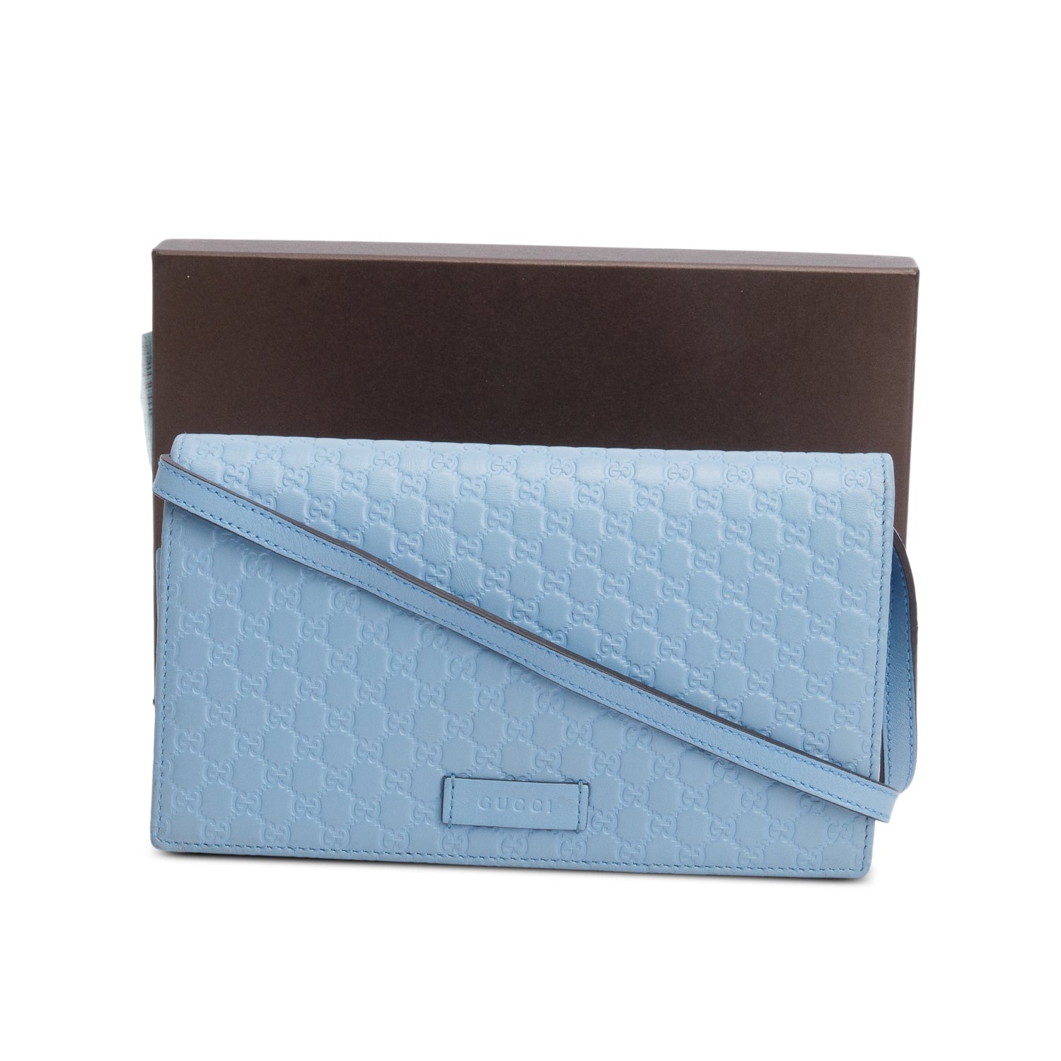 Gucci Blue Microguccissima Wallet on Strap w/ Box