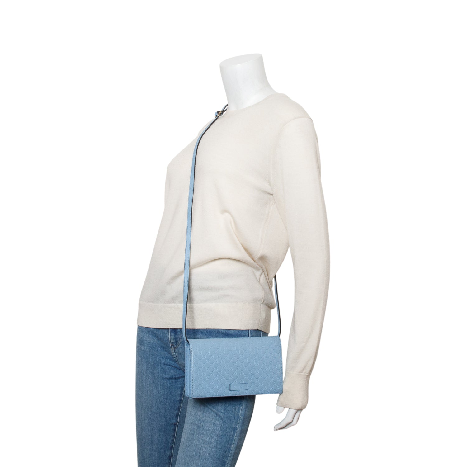 Gucci Blue Microguccissima Wallet on Strap w/ Box