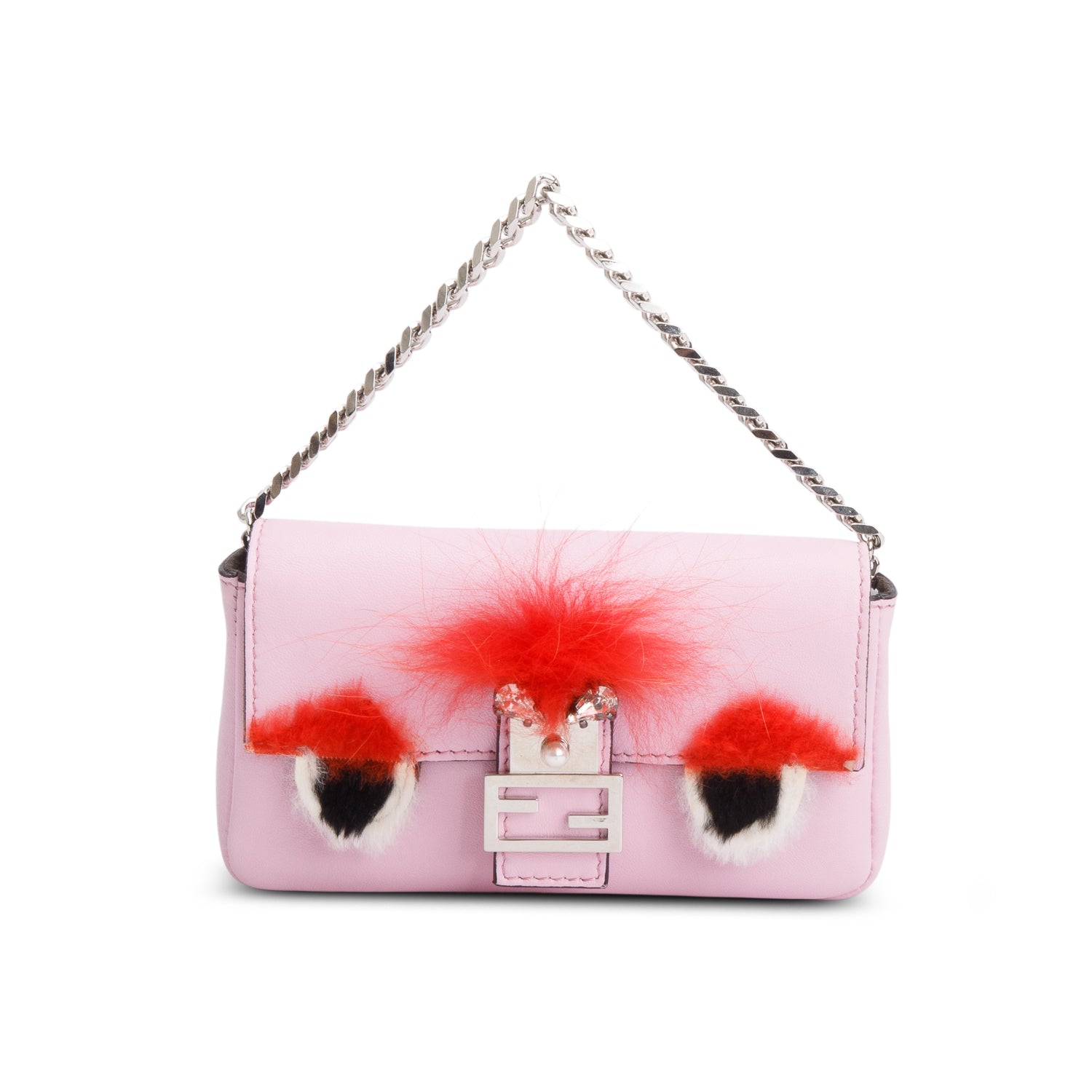 Fendi Pink Calfskin Micro Monster Baguette w/ Strap