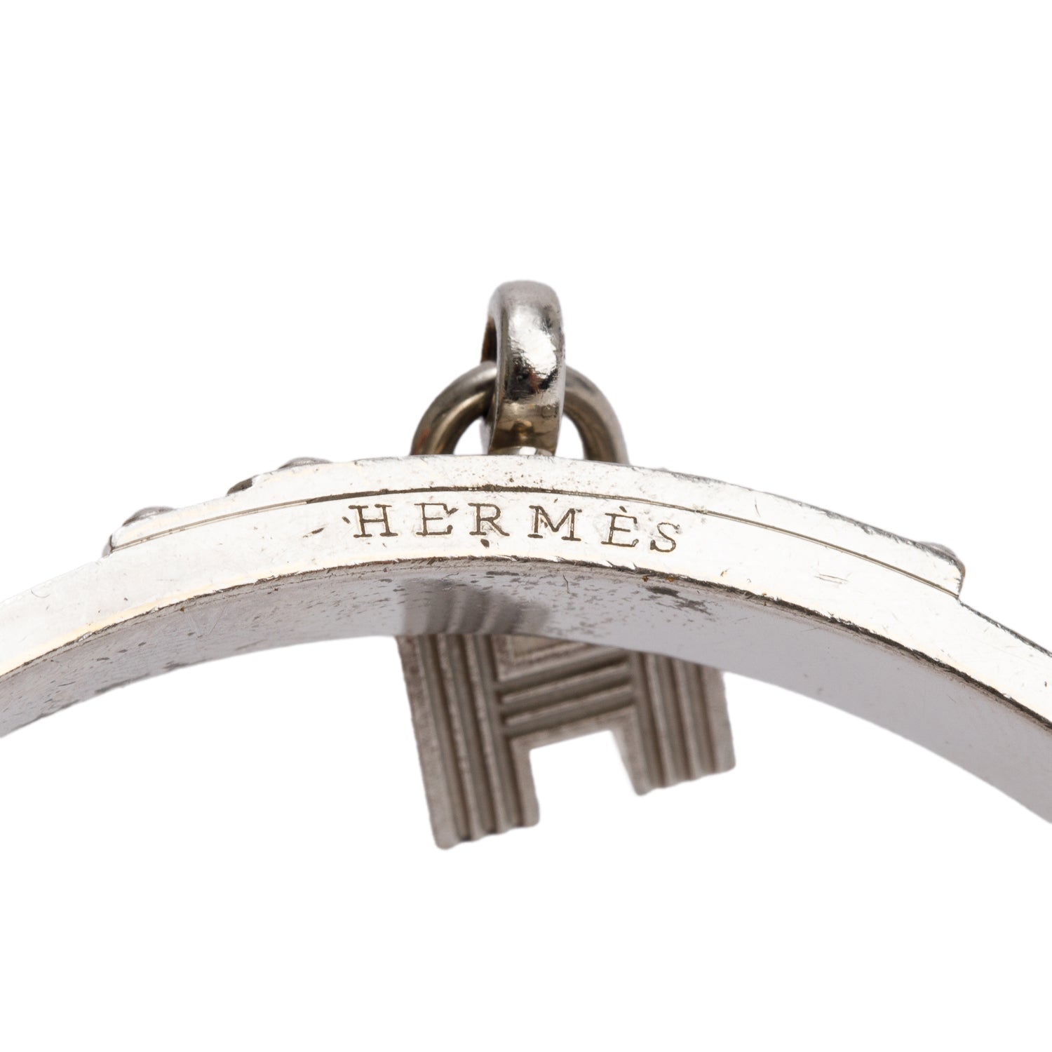 Hermes Palladium-Plated Blue Leather Kelly Cadena Lock Bangle Bracelet