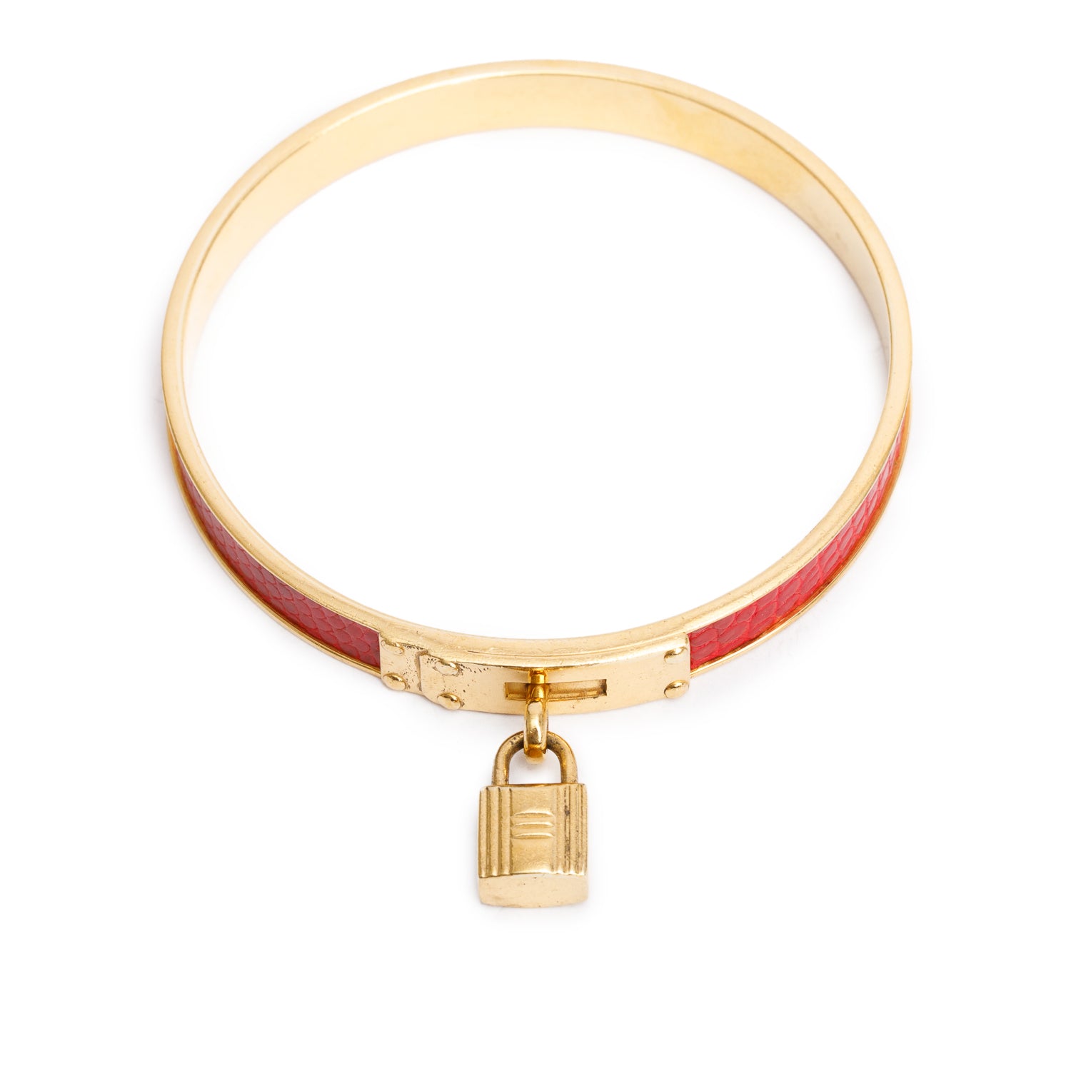Hermes Gold-Plated Red Lizard Kelly Cadena Lock Bangle Bracelet