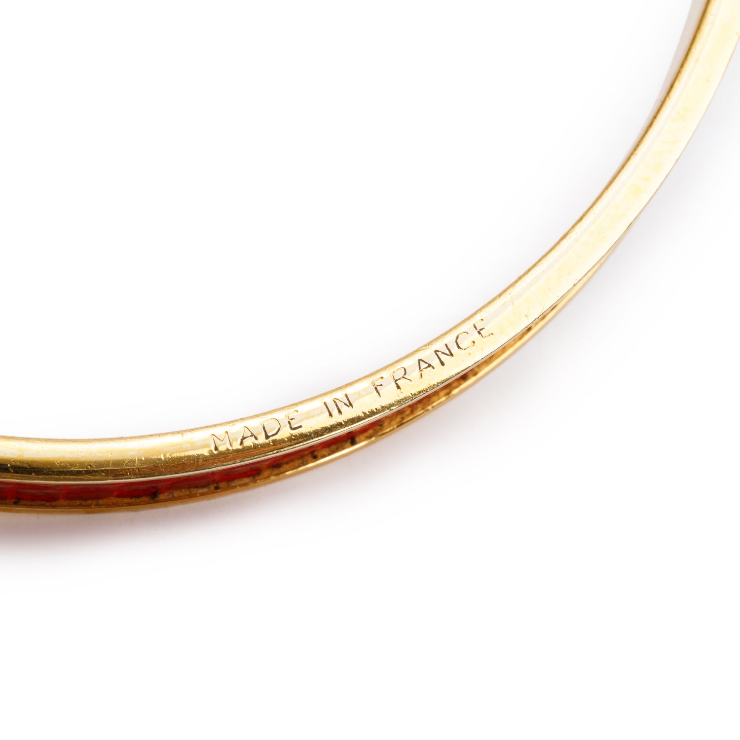 Hermes Gold-Plated Red Lizard Kelly Cadena Lock Bangle Bracelet
