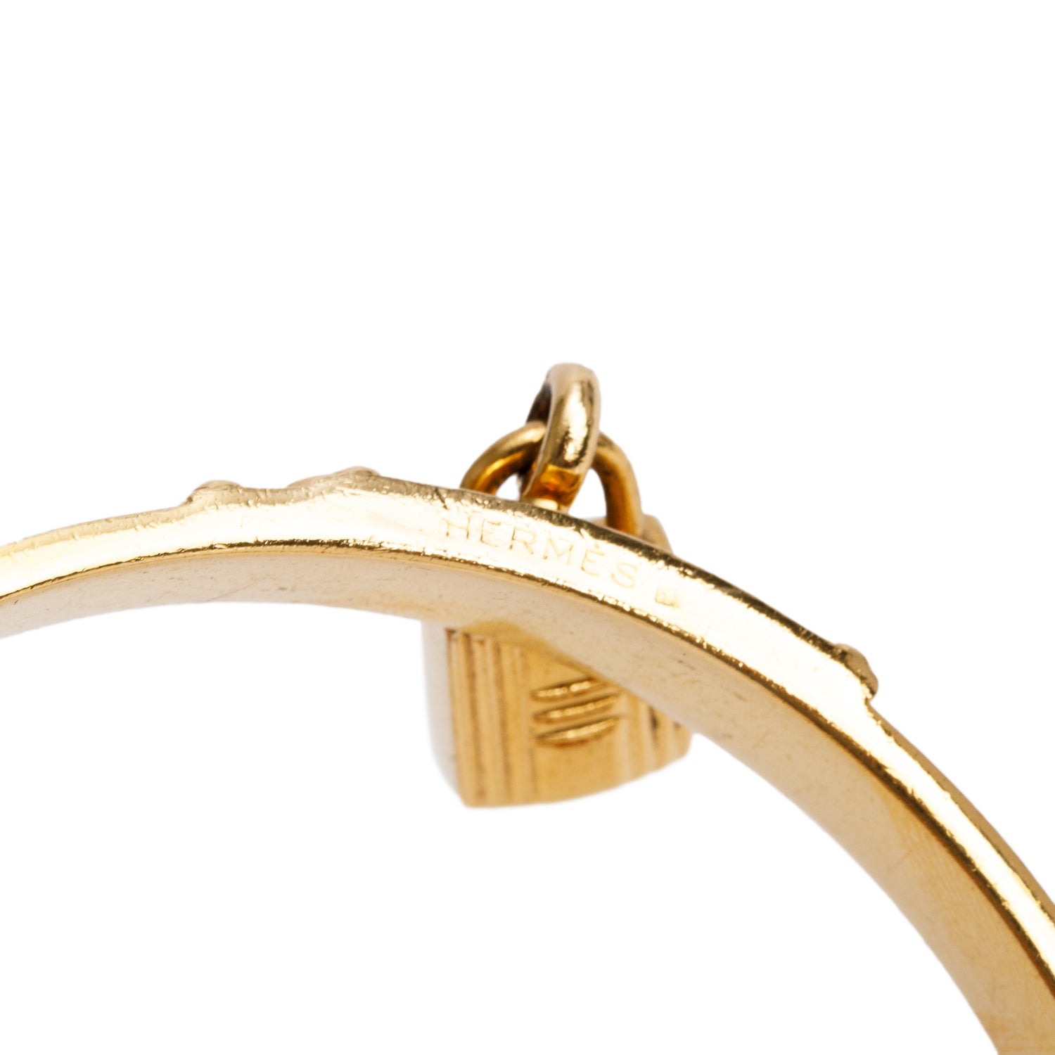 Hermes Gold-Plated Red Lizard Kelly Cadena Lock Bangle Bracelet