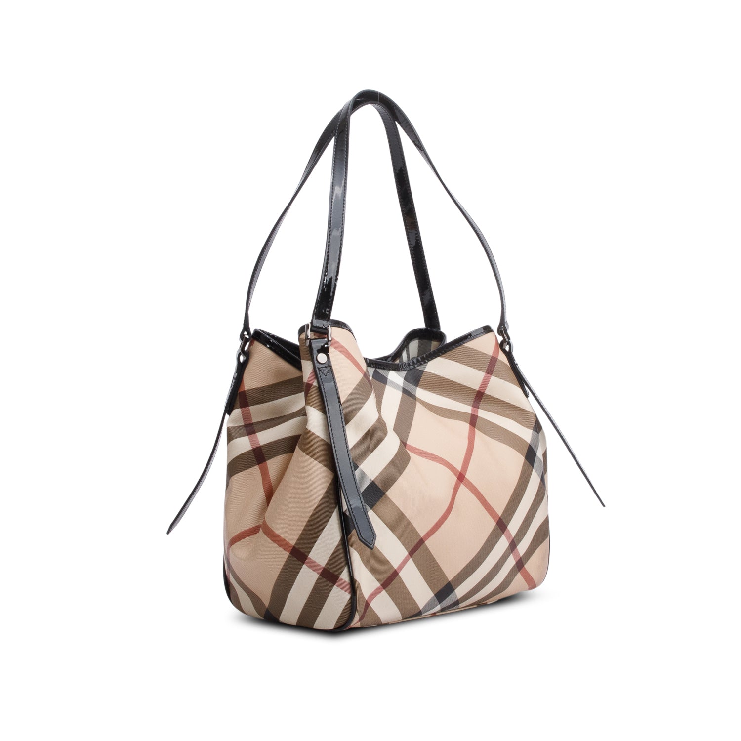 Burberry Patent Leather-Trimmed Nova Check Tote Bag w/ Pouch