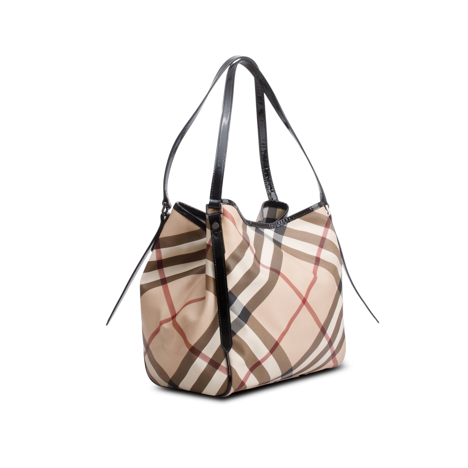 Burberry Patent Leather-Trimmed Nova Check Tote Bag w/ Pouch