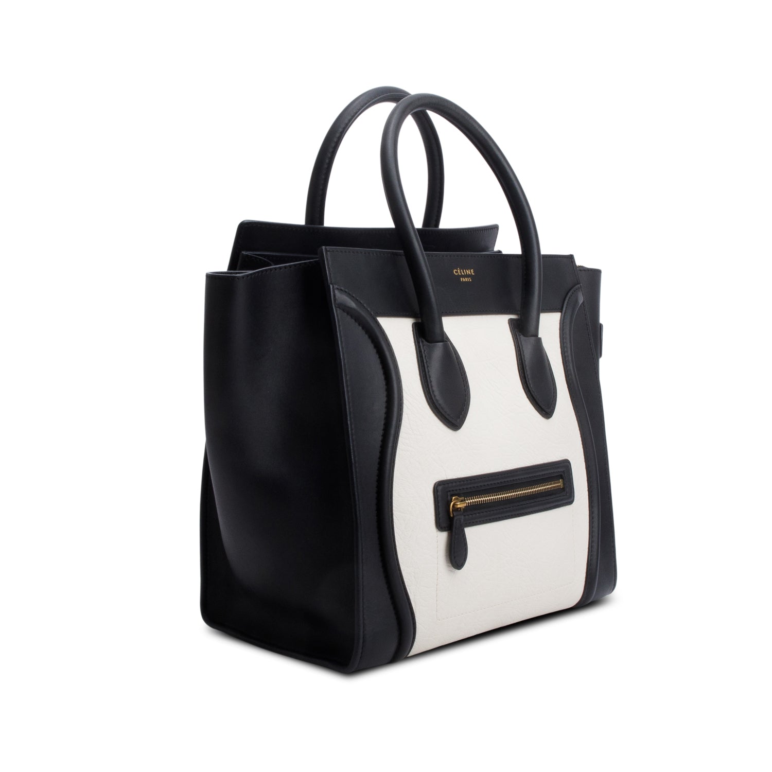 Celine Black/White Smooth Calfskin Leather Mini Luggage Tote