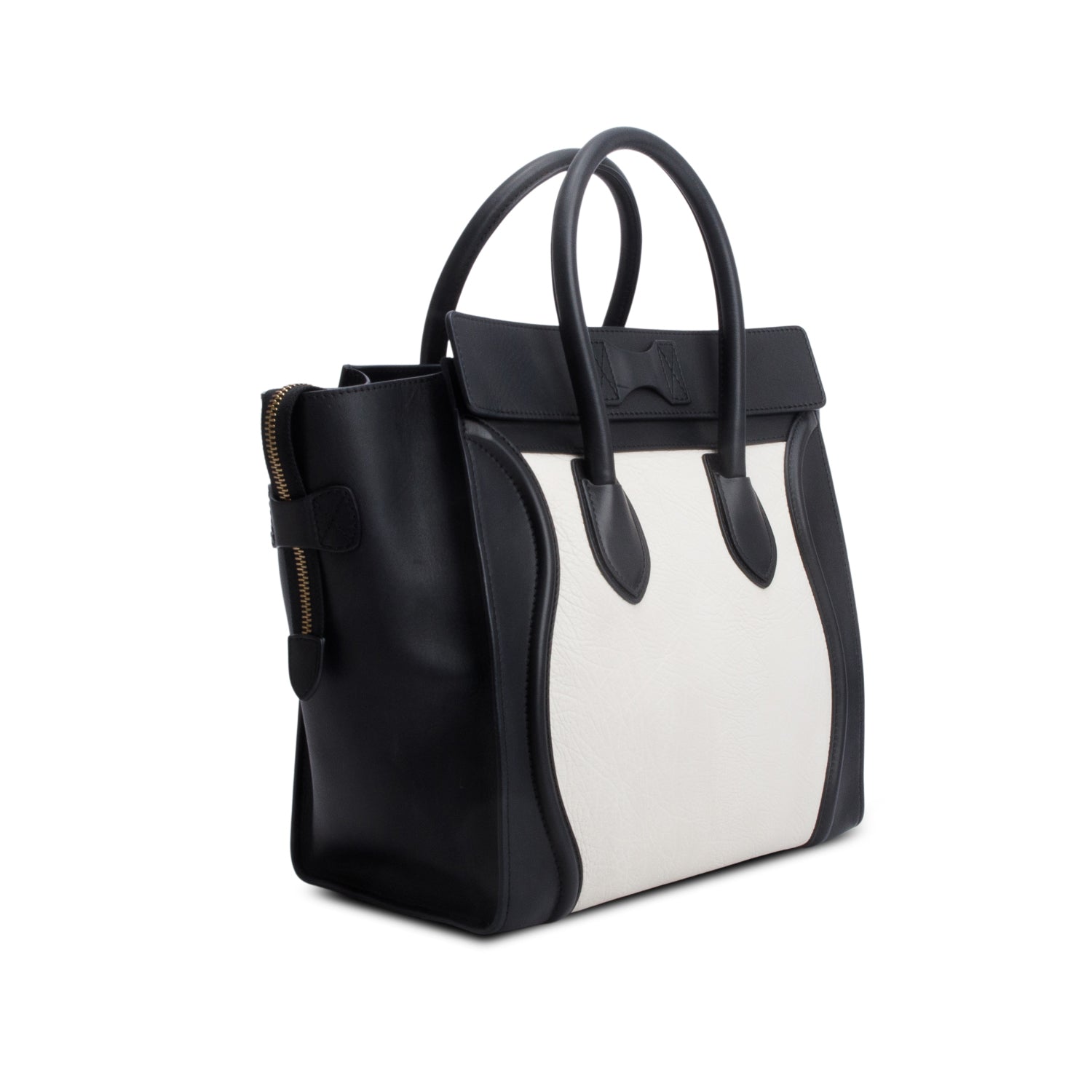 Celine Black/White Smooth Calfskin Leather Mini Luggage Tote