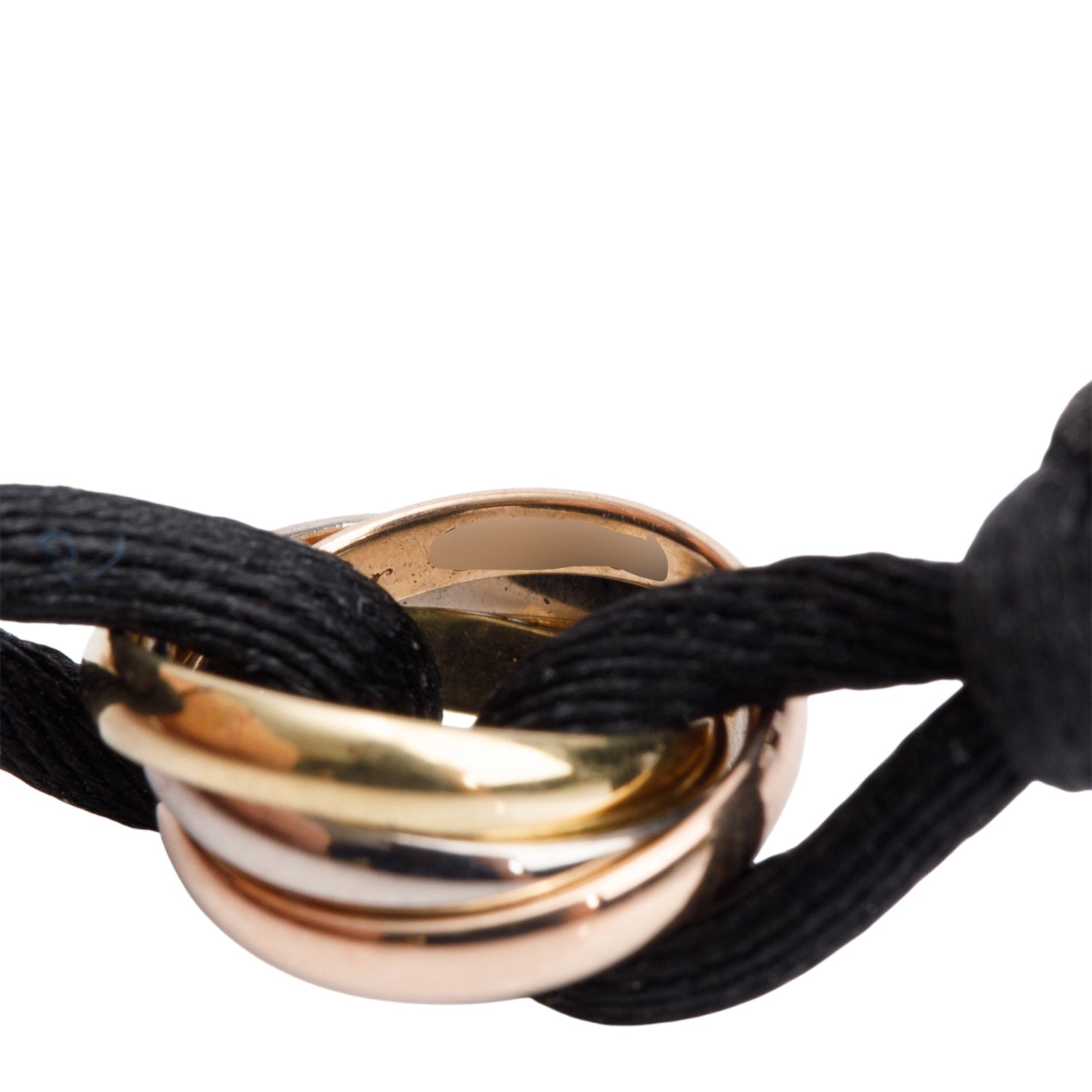 Cartier 18k White, Yellow & Rose Gold Trinity Black Cord Bracelet w/ Box