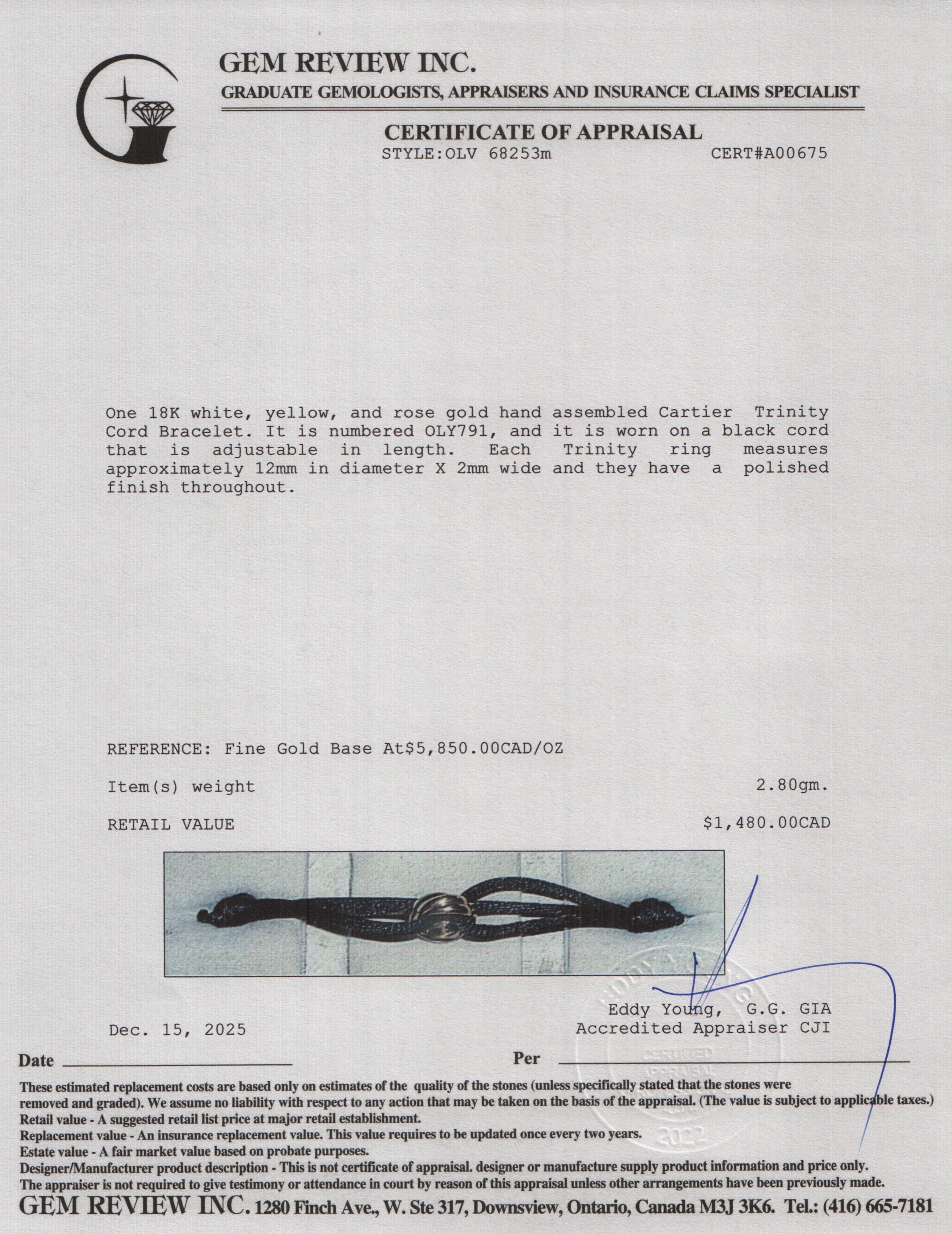 Cartier 18k White, Yellow & Rose Gold Trinity Black Cord Bracelet w/ Box