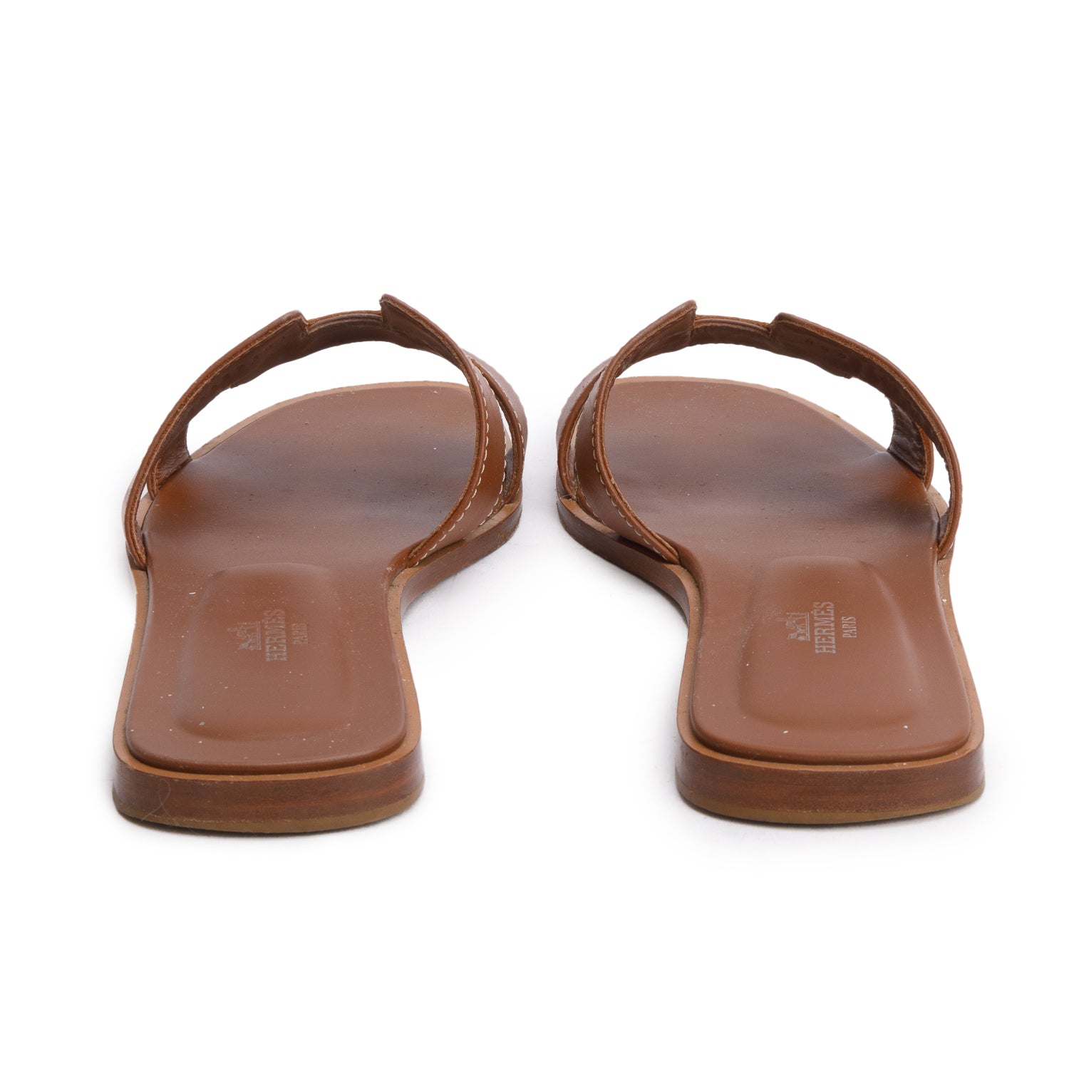 Hermes Gold Box Calfskin Oran Sandals, Size 38 w/ Box