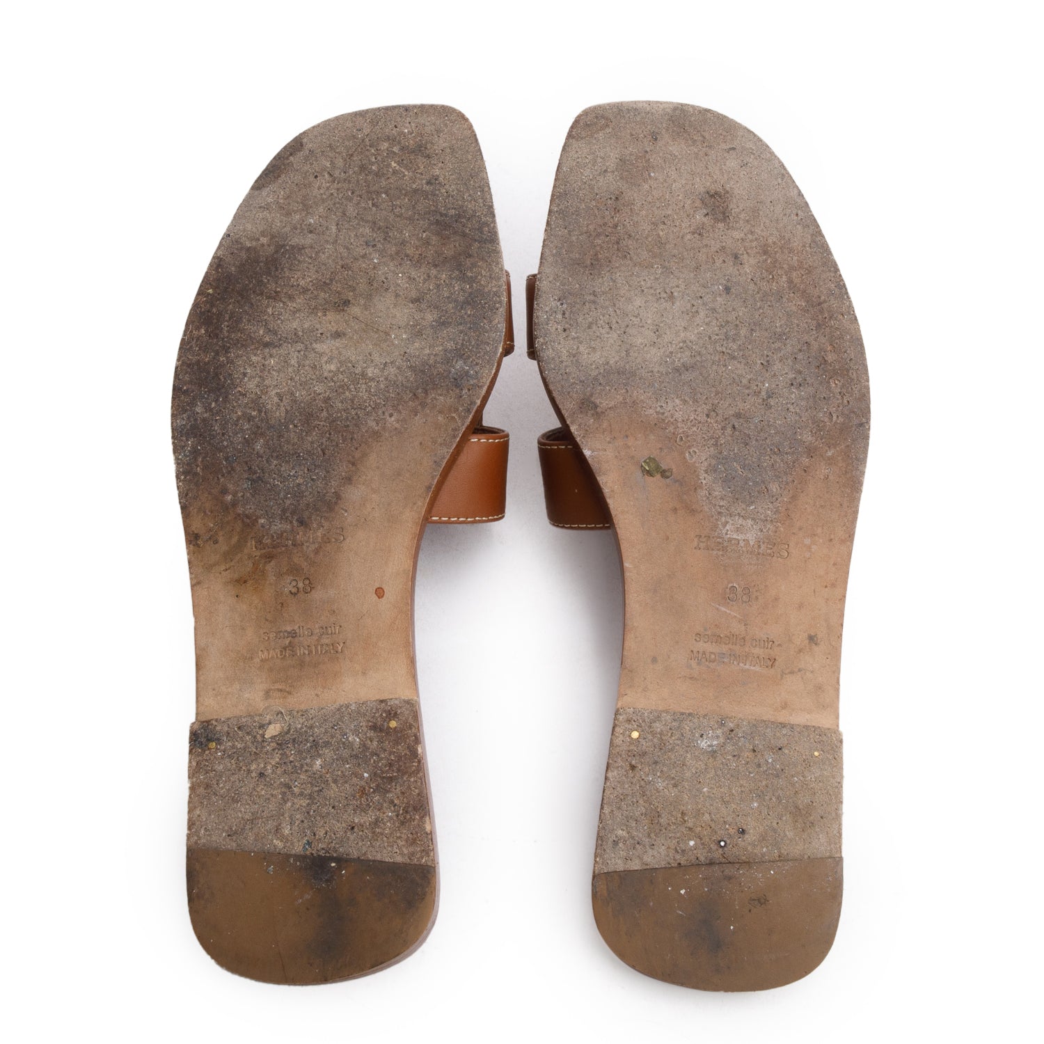 Hermes Gold Box Calfskin Oran Sandals, Size 38 w/ Box