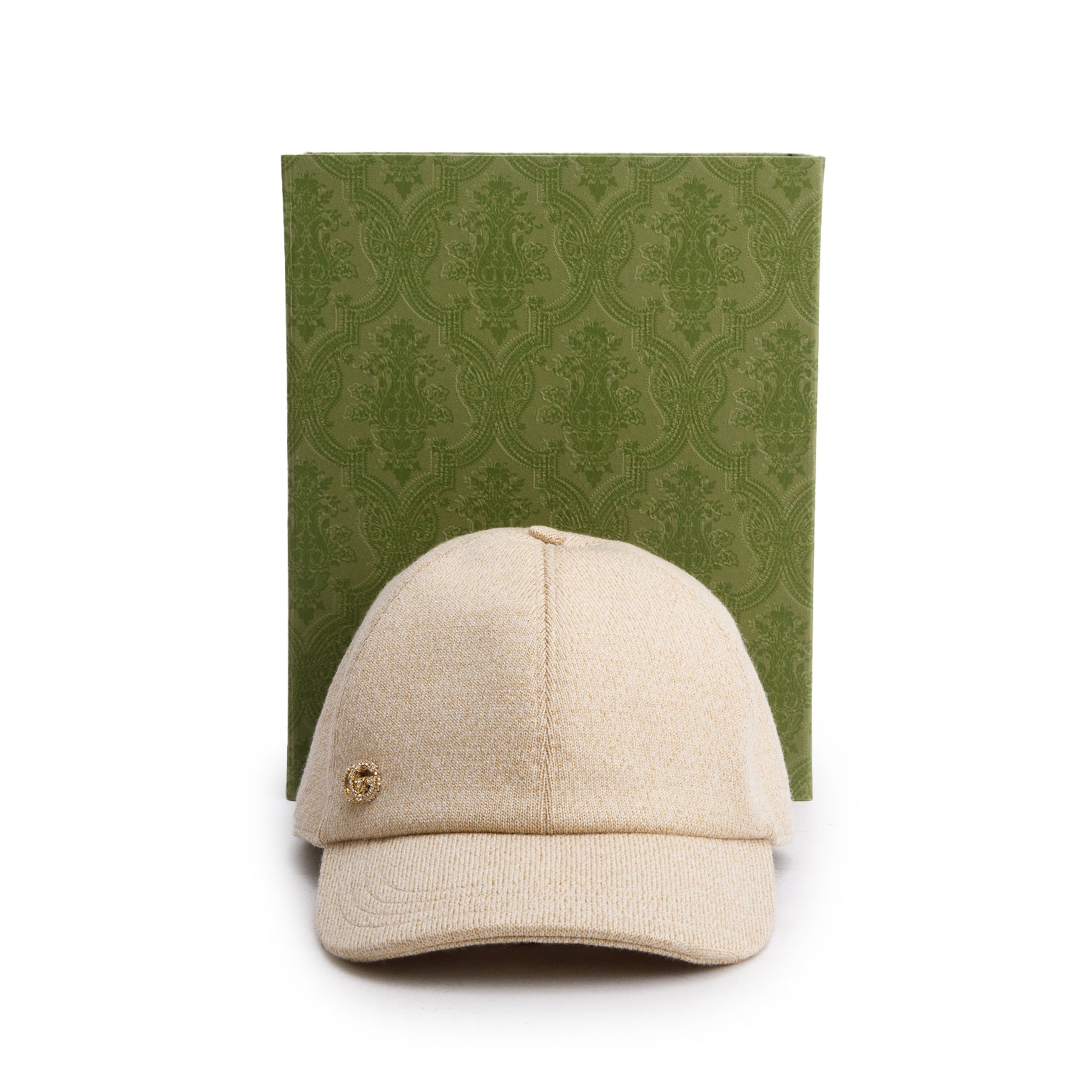 Gucci Cream Wool Lamé Crystal GG Baseball Cap, Size L 58 w/ Box