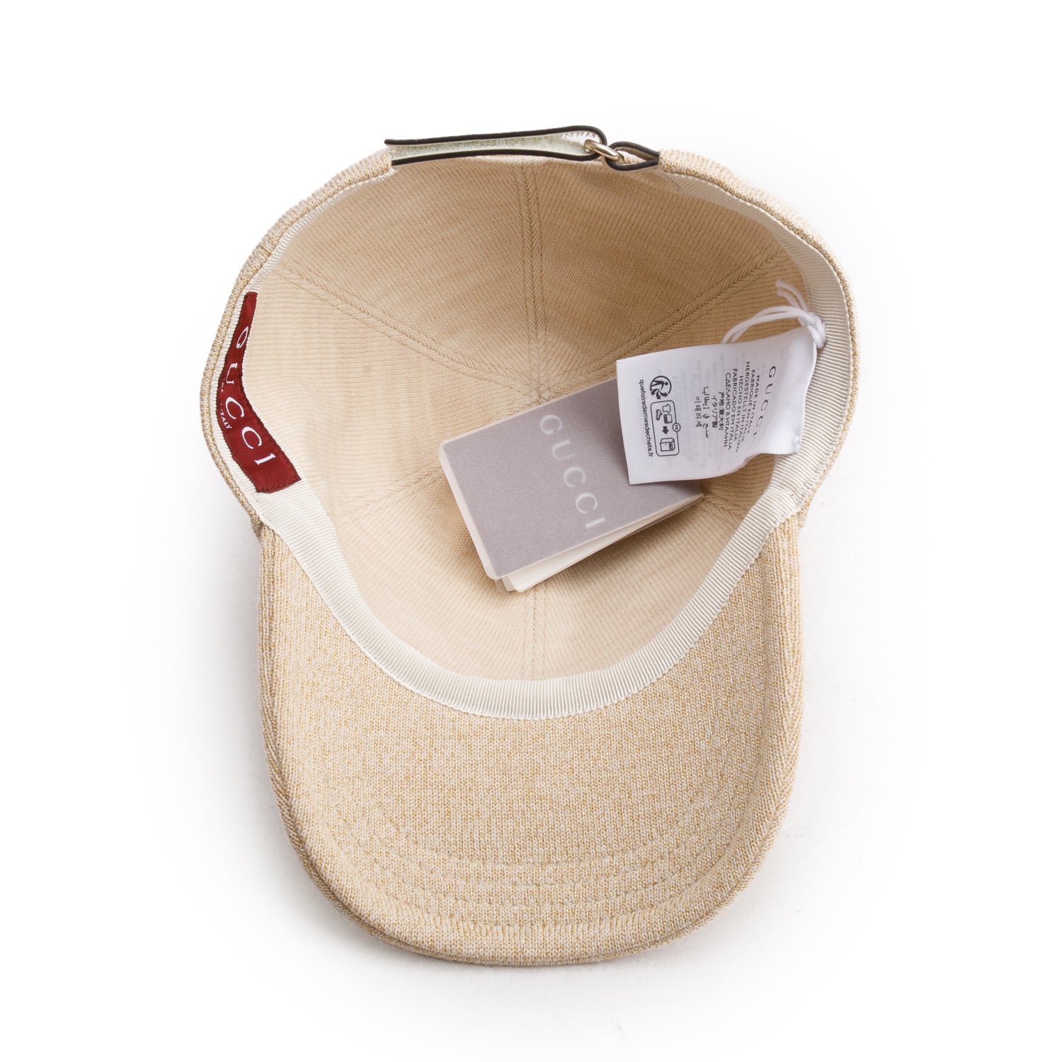 Gucci Cream Wool Lamé Crystal GG Baseball Cap, Size L 58 w/ Box