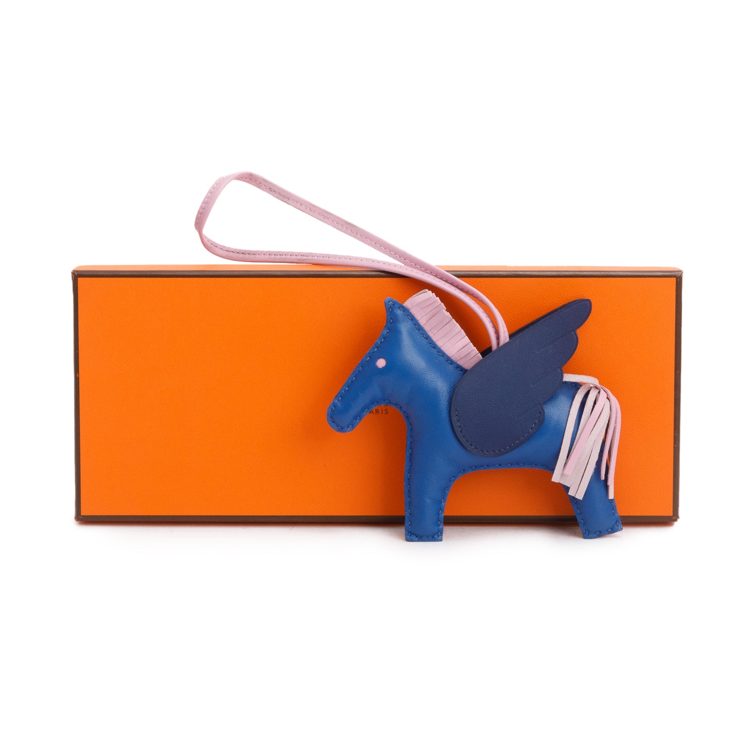 Hermes 2021 Bleu France, Bleu Nuit & Mauve Silvestre Milo Lambskin Grigri Rodeo Pegase Hose Bag Charm PM w/ Box