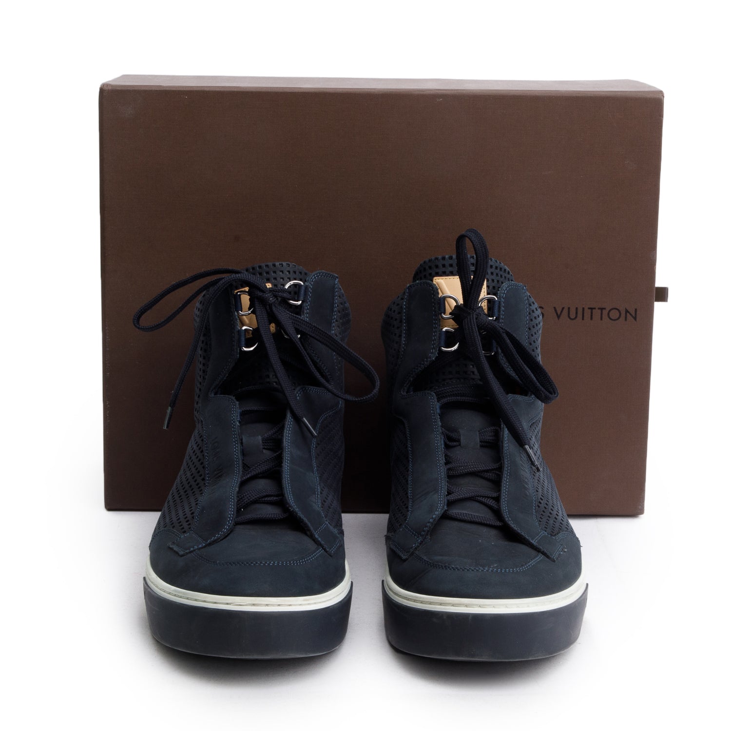 Louis Vuitton Navy Leather Speaker High Top Sneakers, Men's 8.5 w/ Box & Receipt