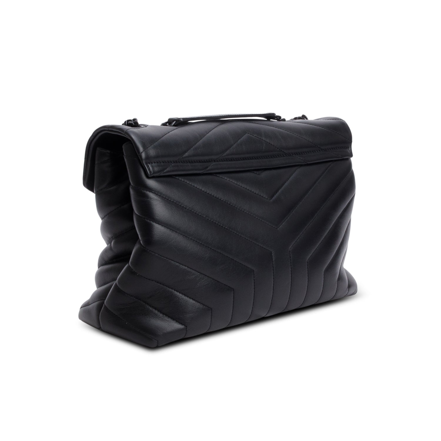 Saint Laurent 2022 Black Calfskin Y Quilted Monogram Monochrome Medium Loulou Chain Satchel w/ Receipt