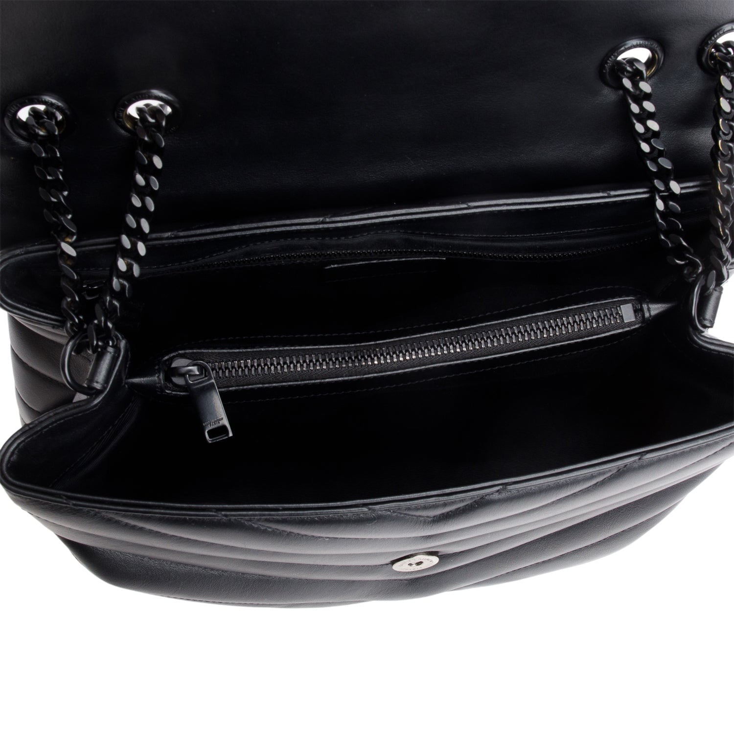 Saint Laurent 2022 Black Calfskin Y Quilted Monogram Monochrome Medium Loulou Chain Satchel w/ Receipt