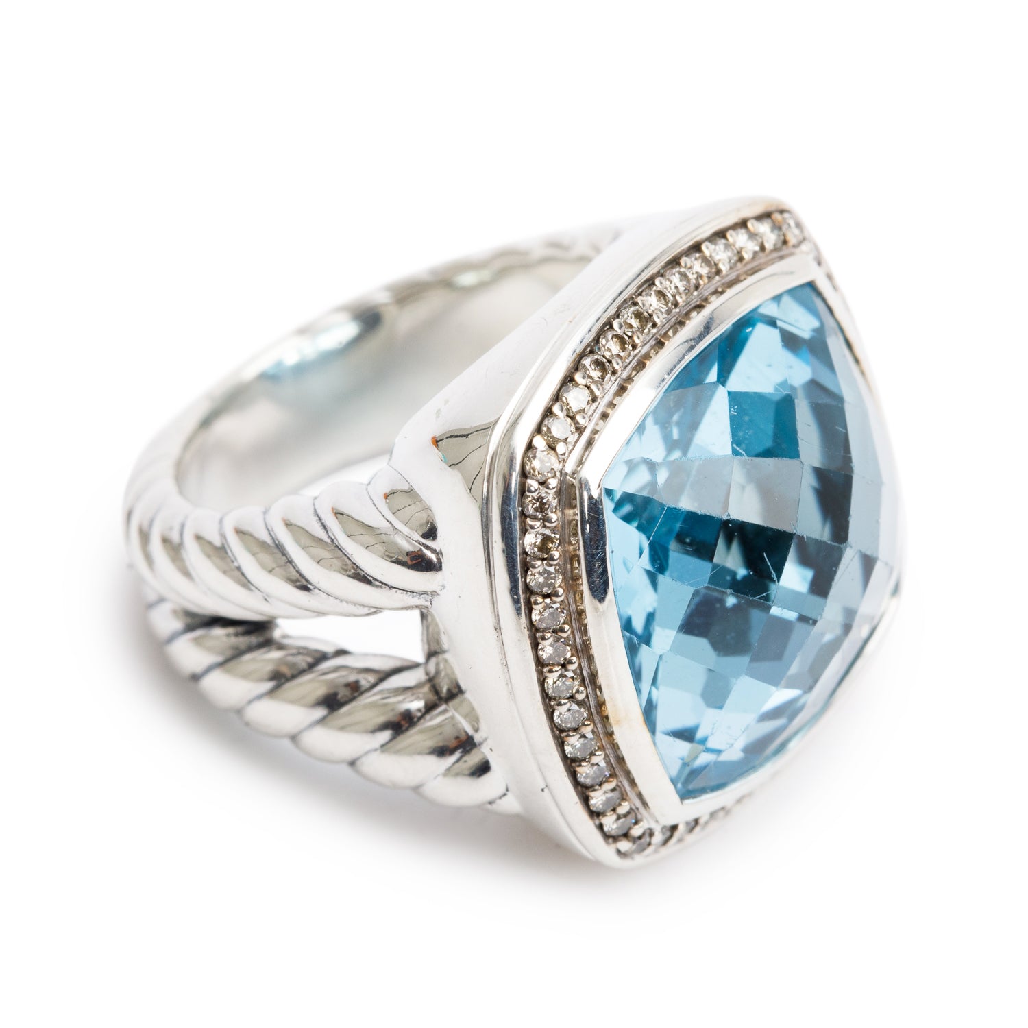 David Yurman Sterling Silver Topaz & Diamond 17 MM Albion Ring, Size 7