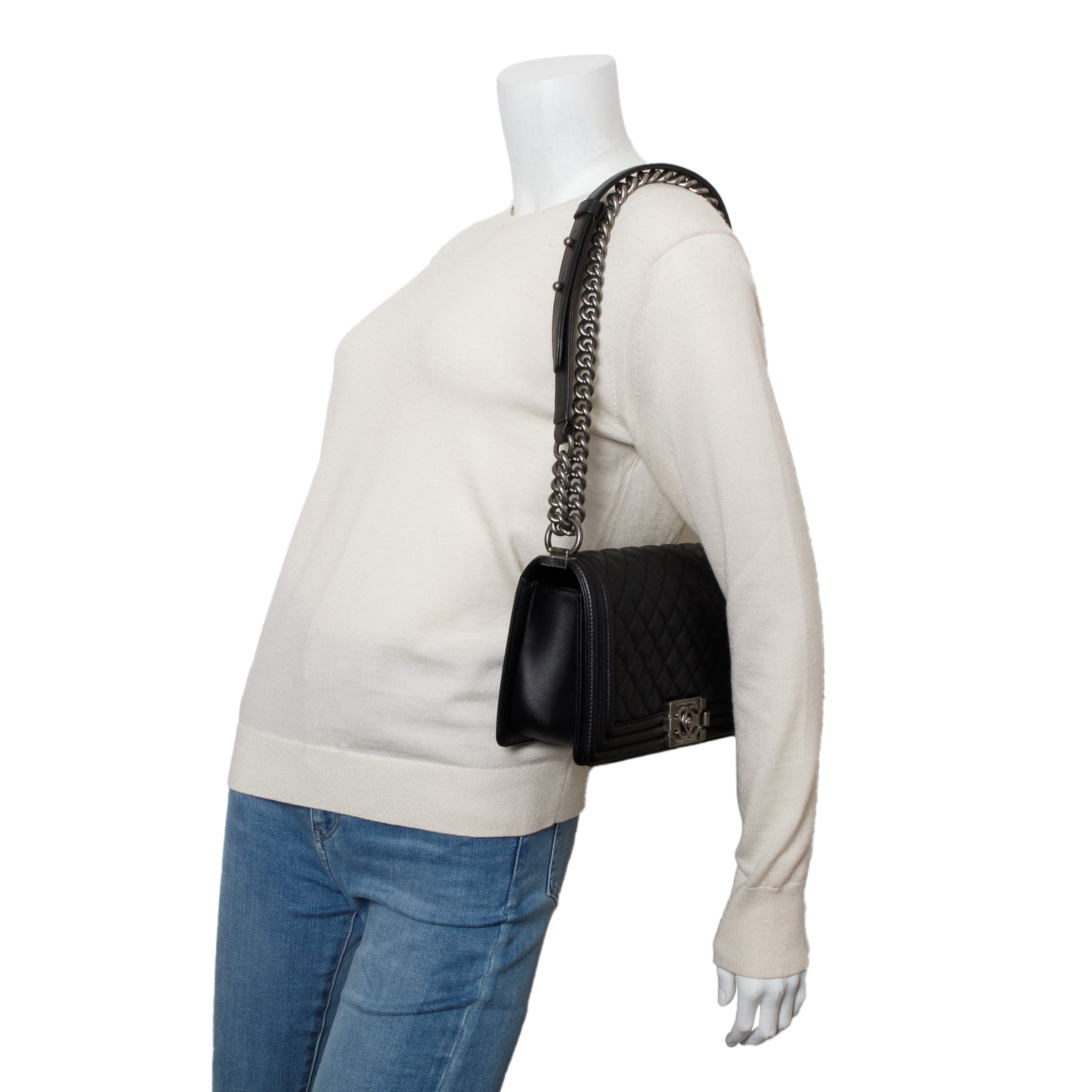 Chanel 2021 Black Quilted Lambskin Leather Medium Boy Bag w/ Box, Authenticity Card & Receipt