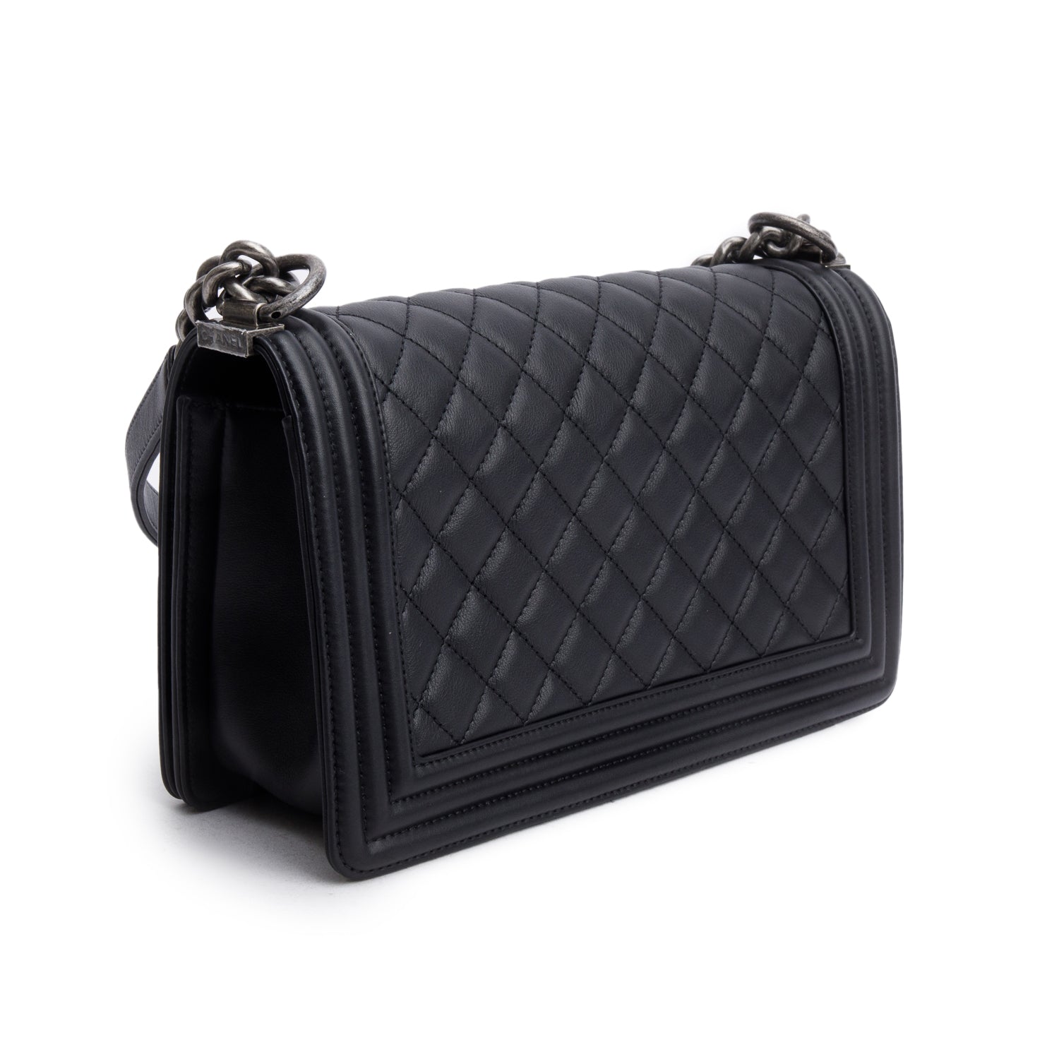 Chanel 2021 Black Quilted Lambskin Leather Medium Boy Bag w/ Box, Authenticity Card & Receipt