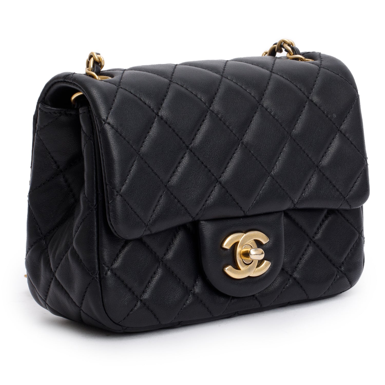 Chanel 2020 Black Quilted Lambskin Pearl Crush Square Mini Flap Bag w/ Authenticity Card