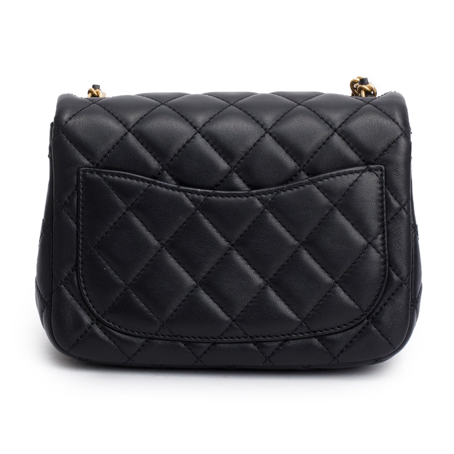 Chanel 2020 Black Quilted Lambskin Pearl Crush Square Mini Flap Bag w/ Authenticity Card
