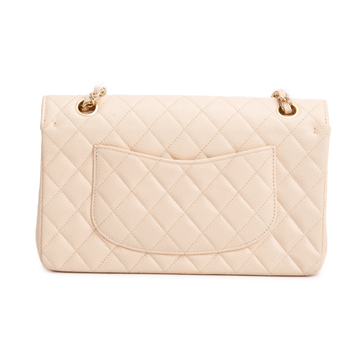 Chanel Beige Caviar Leather Classic Medium Double Flap w/ Authenticity Card