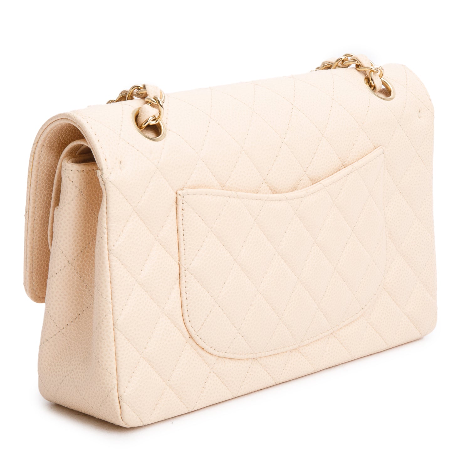 Chanel Beige Caviar Leather Classic Medium Double Flap w/ Authenticity Card