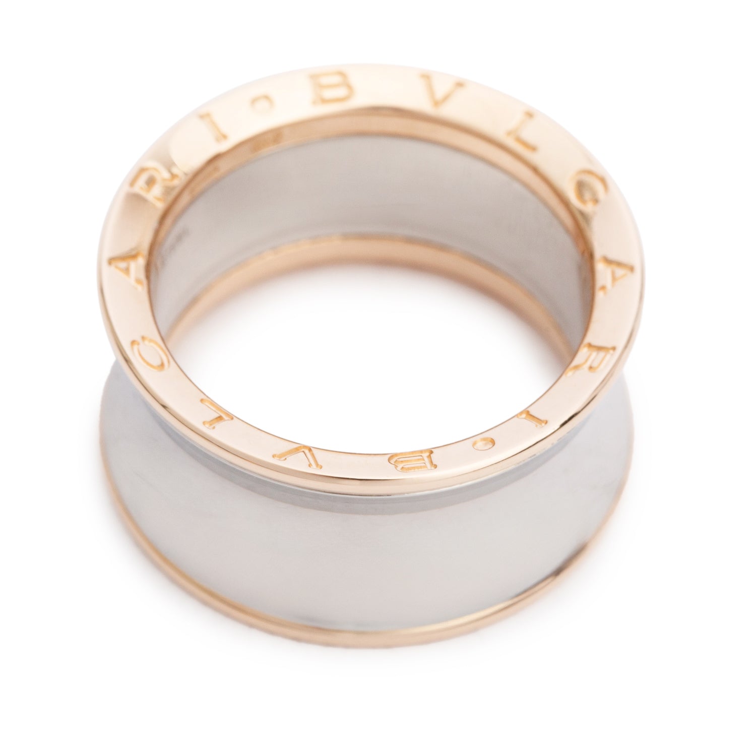 BVLGARI Stainless Steel & 18k Rose Gold B.Zero1 Anish Kapoor Band Ring, Size 63 10