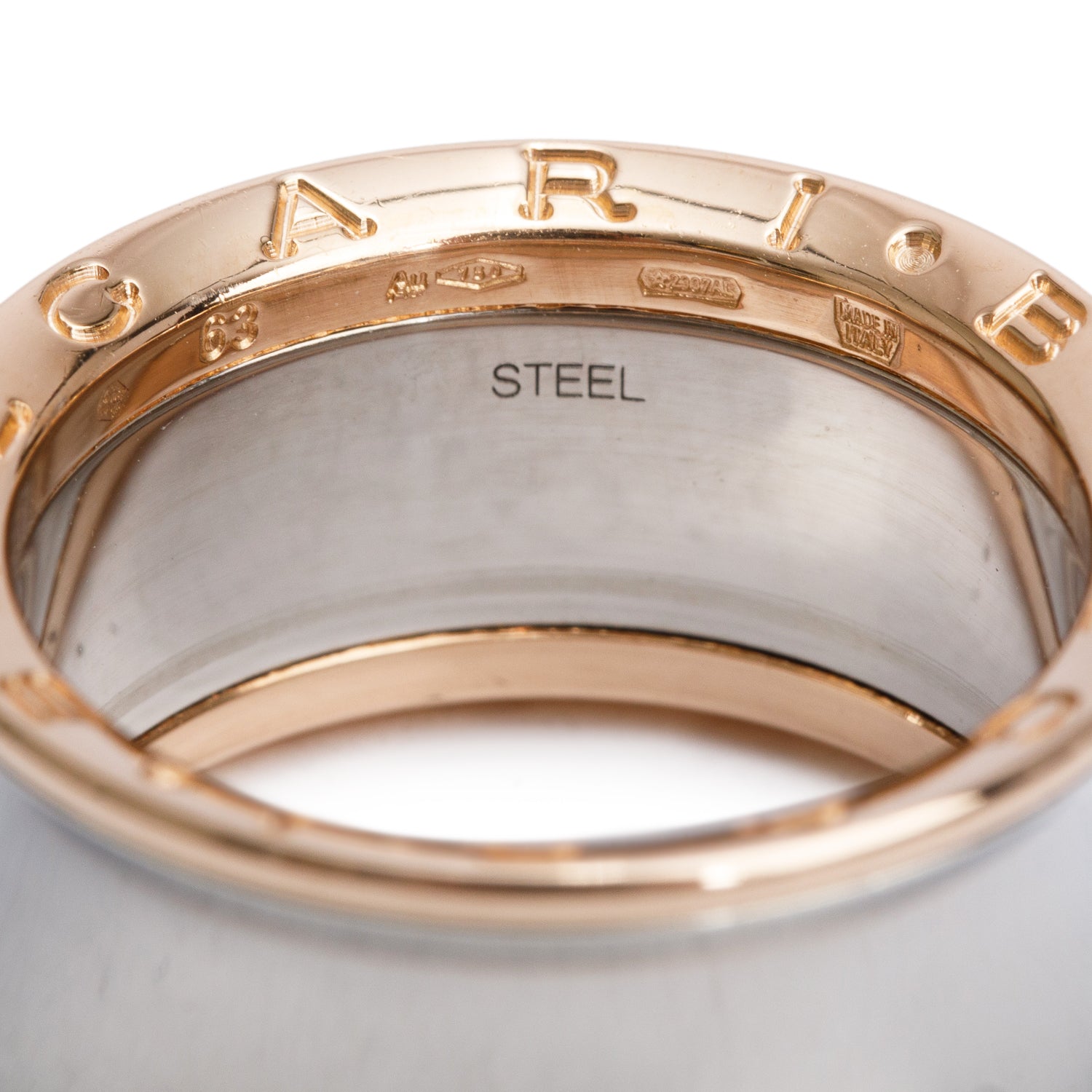 BVLGARI Stainless Steel & 18k Rose Gold B.Zero1 Anish Kapoor Band Ring, Size 63 10