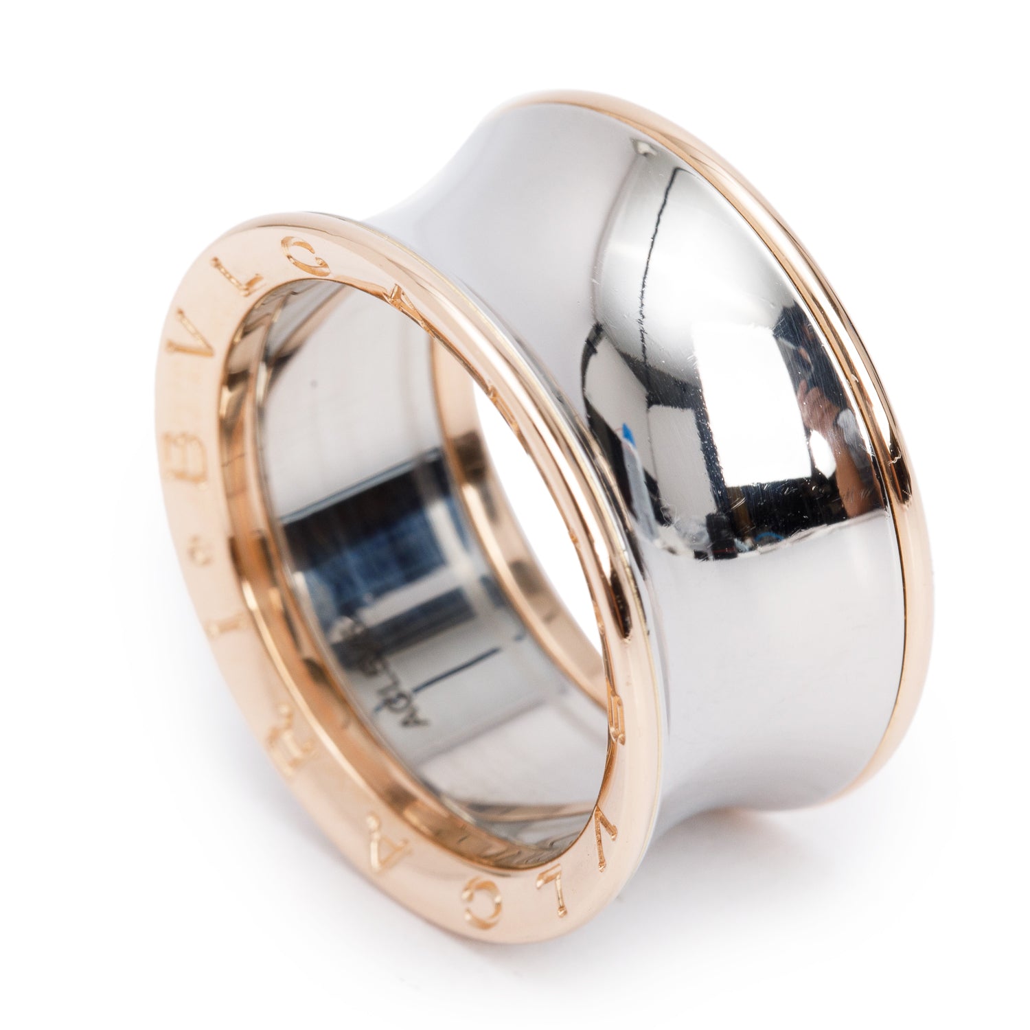 BVLGARI Stainless Steel & 18k Rose Gold B.Zero1 Anish Kapoor Band Ring, Size 63 10