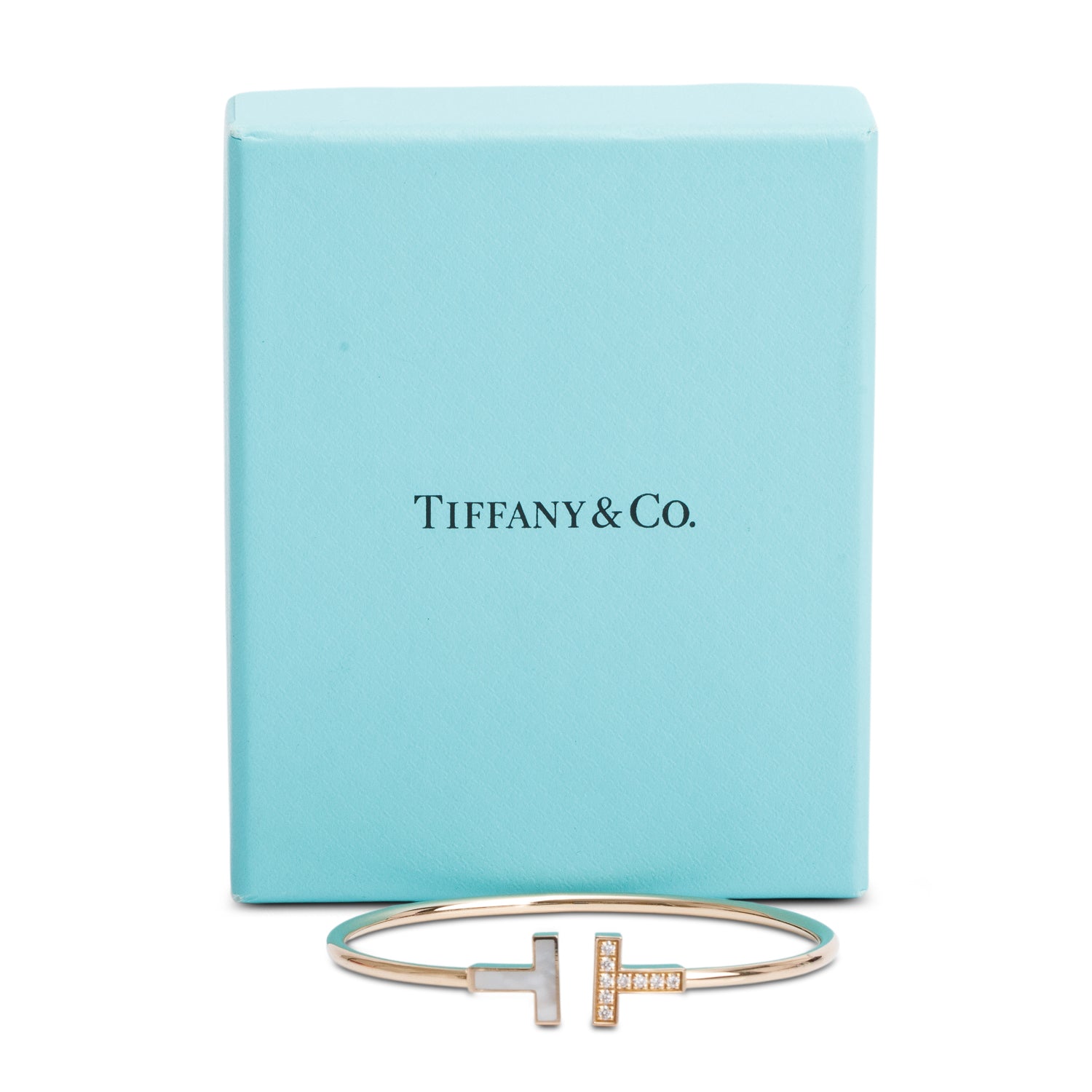Tiffany & Co. 18k Rose Gold Diamond & Mother of Pearl T Wire Bracelet w/ Box