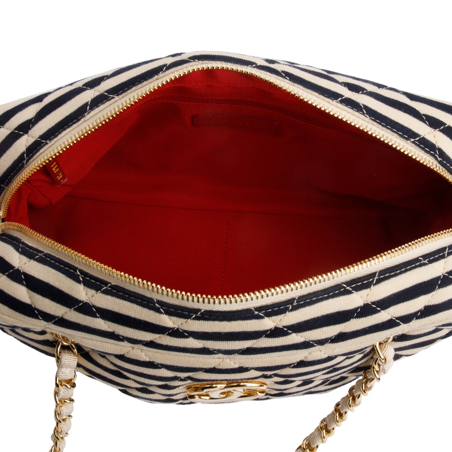 Chanel Beige & Black Quilted Jersey Coco Sailor Camera Bag w/ Authenticity Card