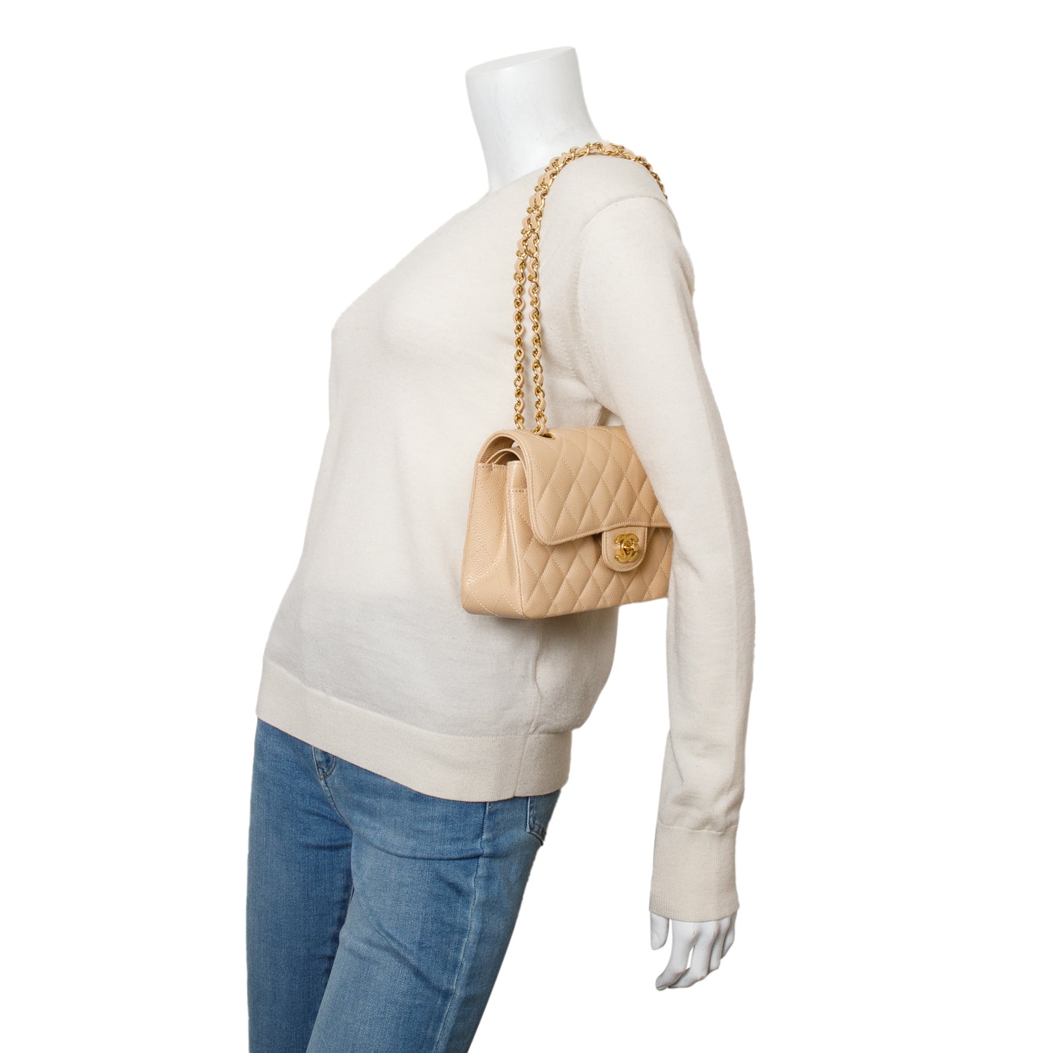 Chanel 2025 Beige Caviar Quilted Small Double Flap Bag w/ Box & Receipt