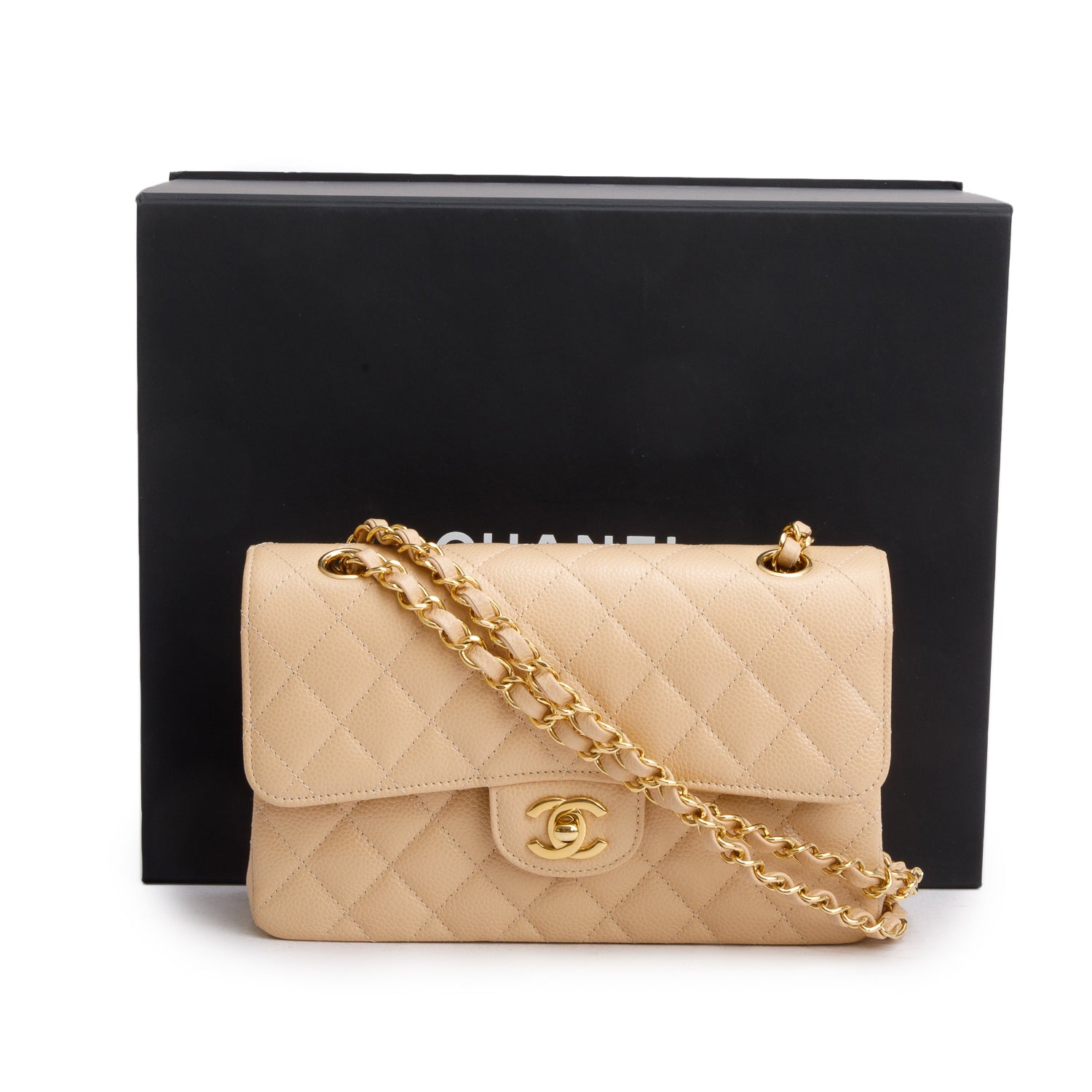 Chanel 2025 Beige Caviar Quilted Small Double Flap Bag w/ Box & Receipt