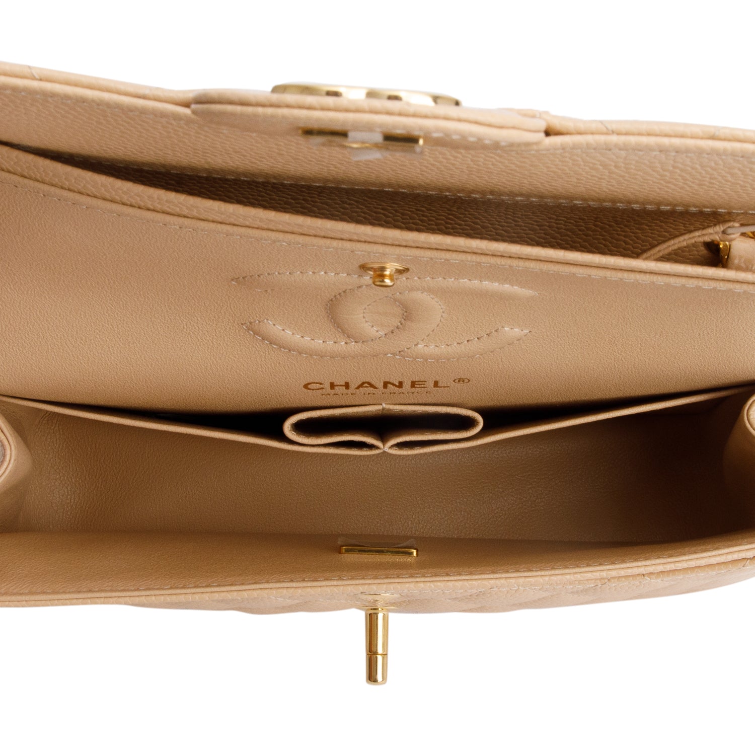 Chanel 2025 Beige Caviar Quilted Small Double Flap Bag w/ Box & Receipt