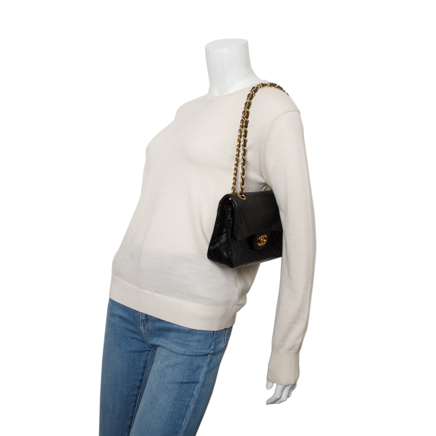 Chanel Vintage Black Lambskin Quilted Small Double Flap Bag w/ Box
