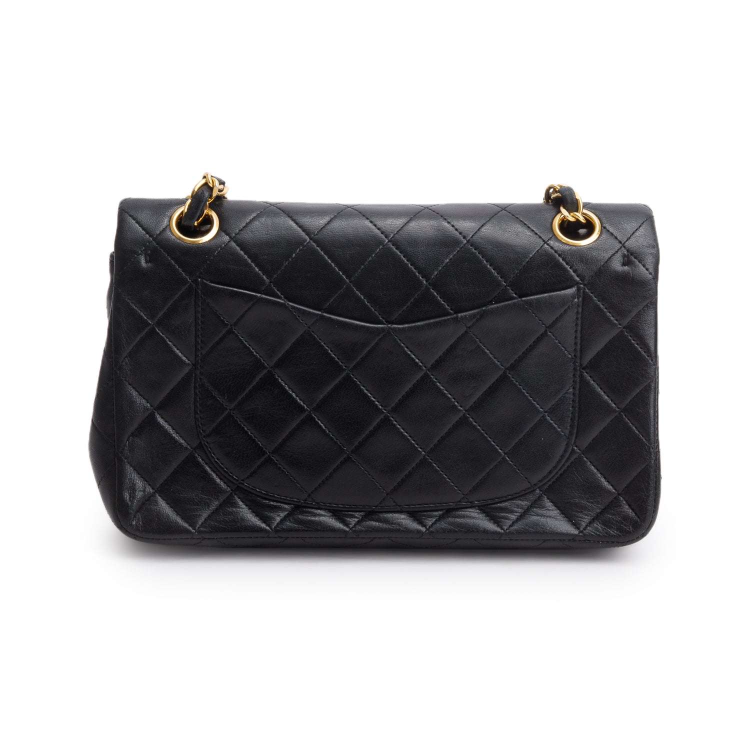 Chanel Vintage Black Lambskin Quilted Small Double Flap Bag w/ Box