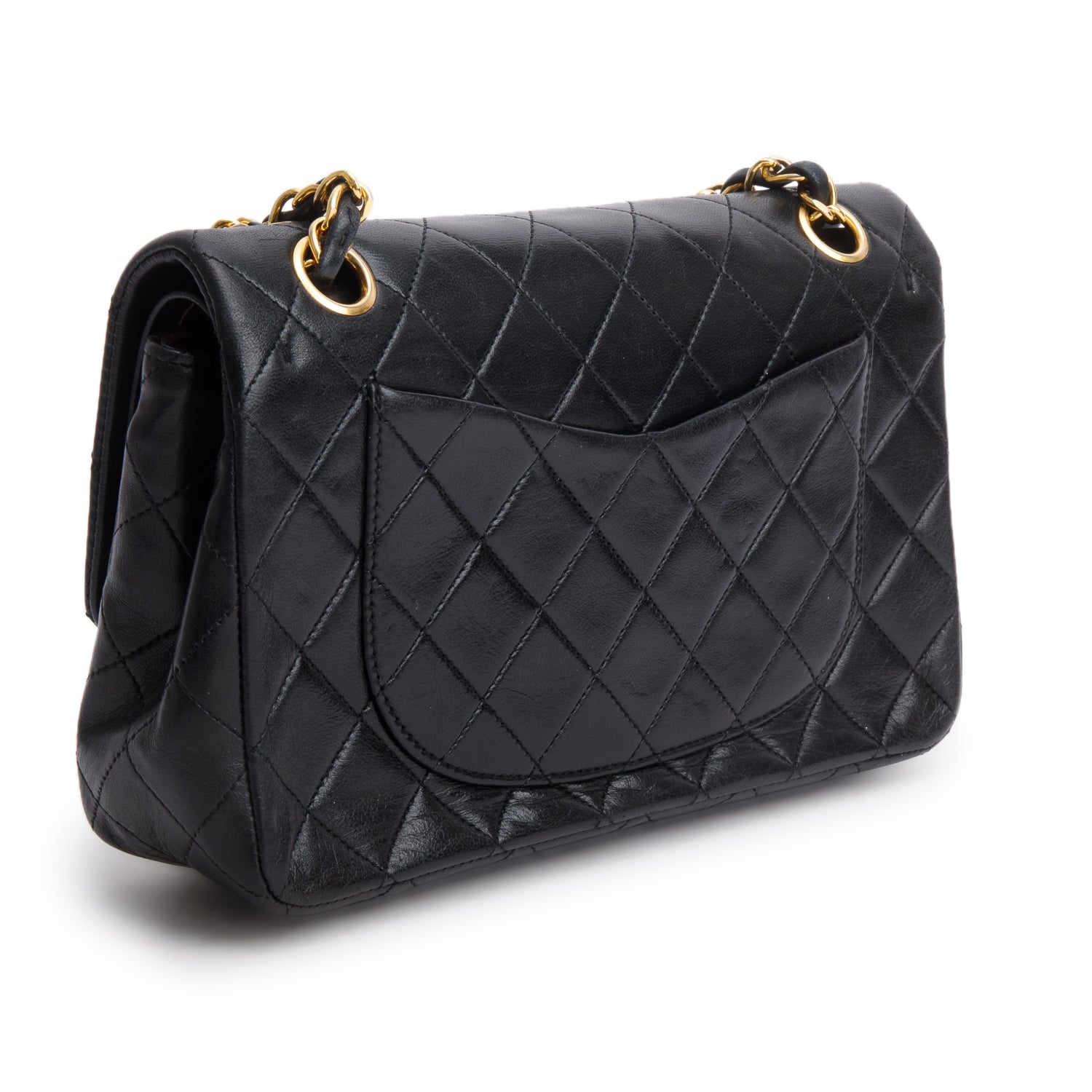 Chanel Vintage Black Lambskin Quilted Small Double Flap Bag w/ Box