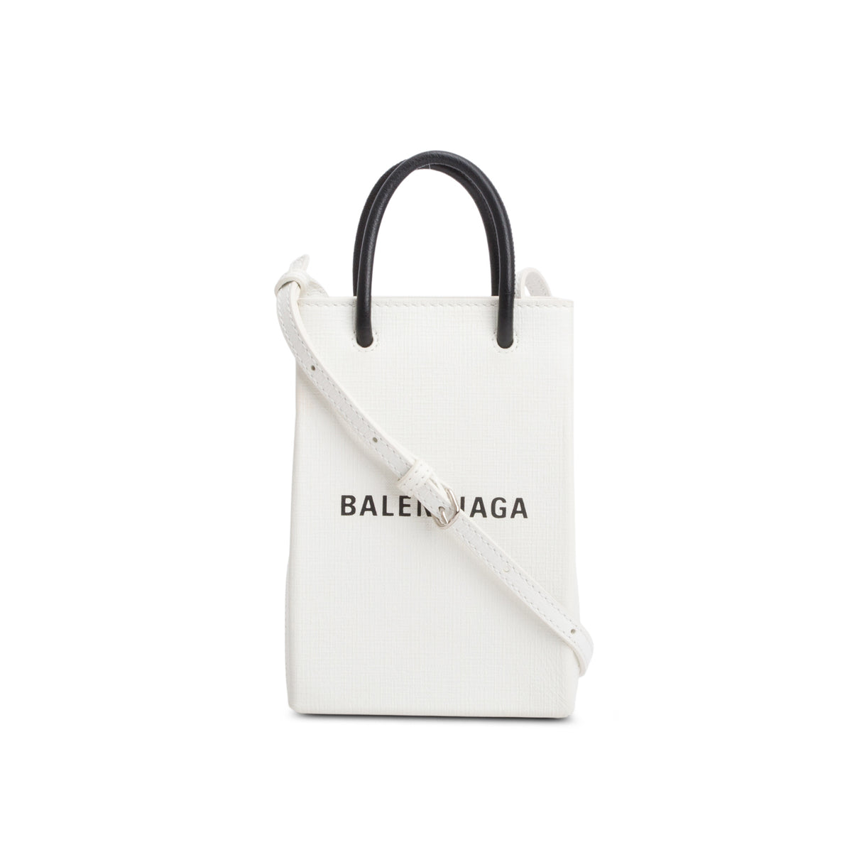 本日限定BALENCIAGA Shopping Phone Holder Bag Balenciaga White Squared Calfskin Logo Shopping Phone Holder Bag