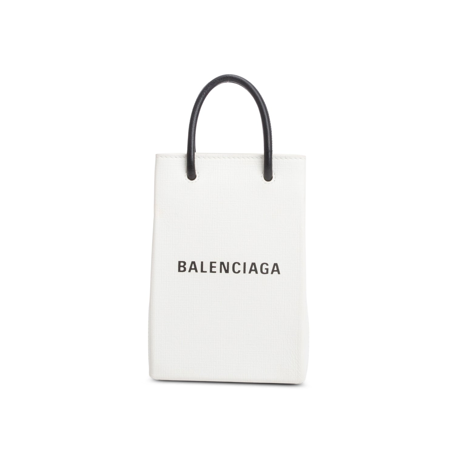 Balenciaga White Squared Calfskin Logo Shopping Phone Holder Bag