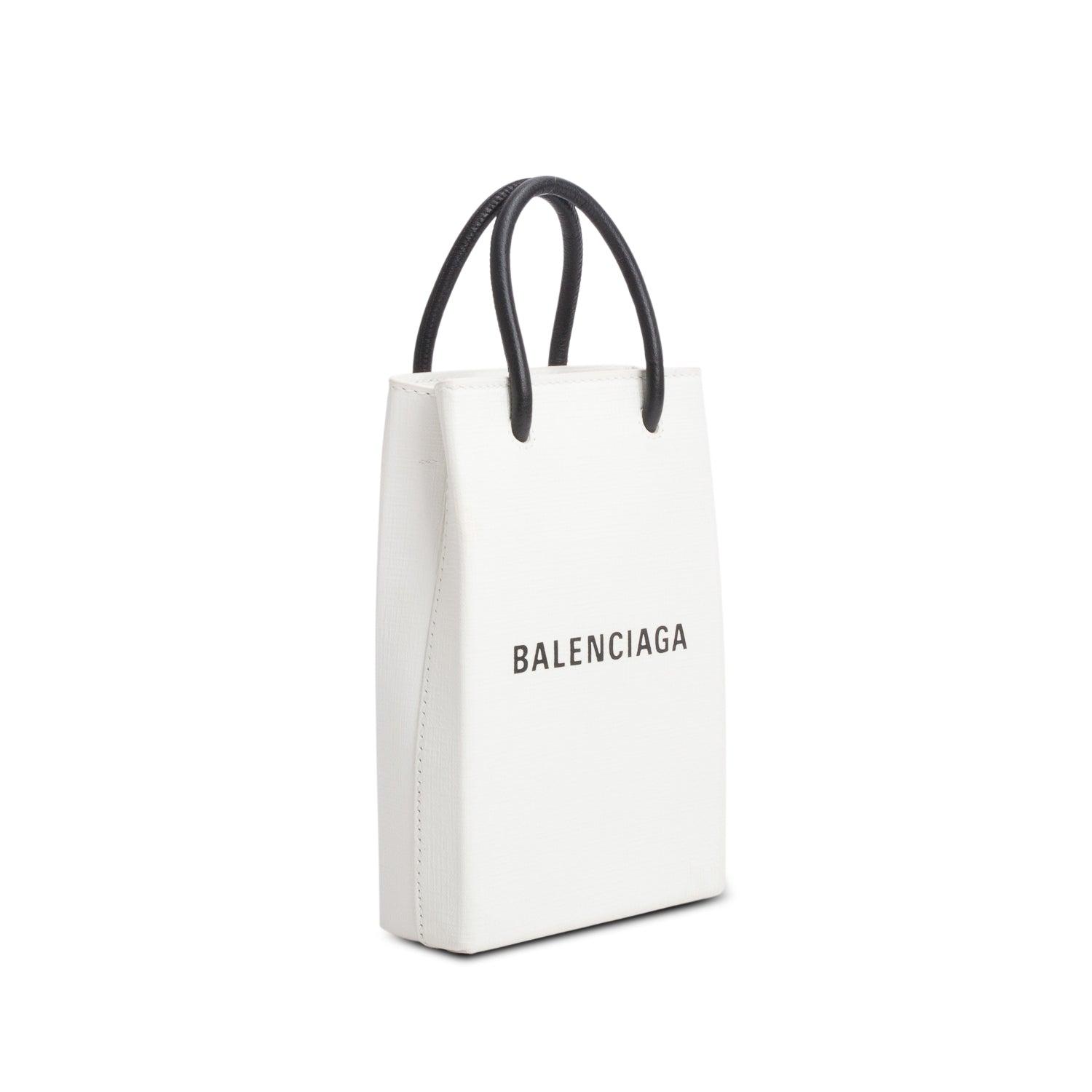 Balenciaga White Squared Calfskin Logo Shopping Phone Holder Bag