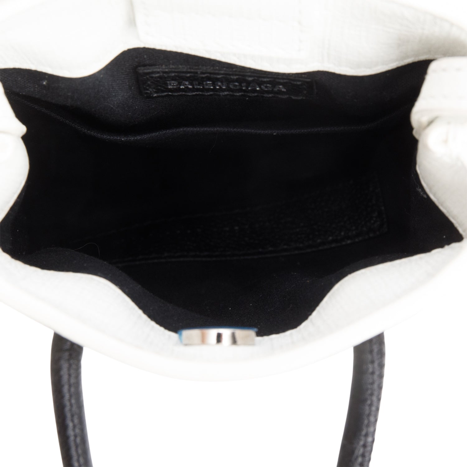 Balenciaga White Squared Calfskin Logo Shopping Phone Holder Bag