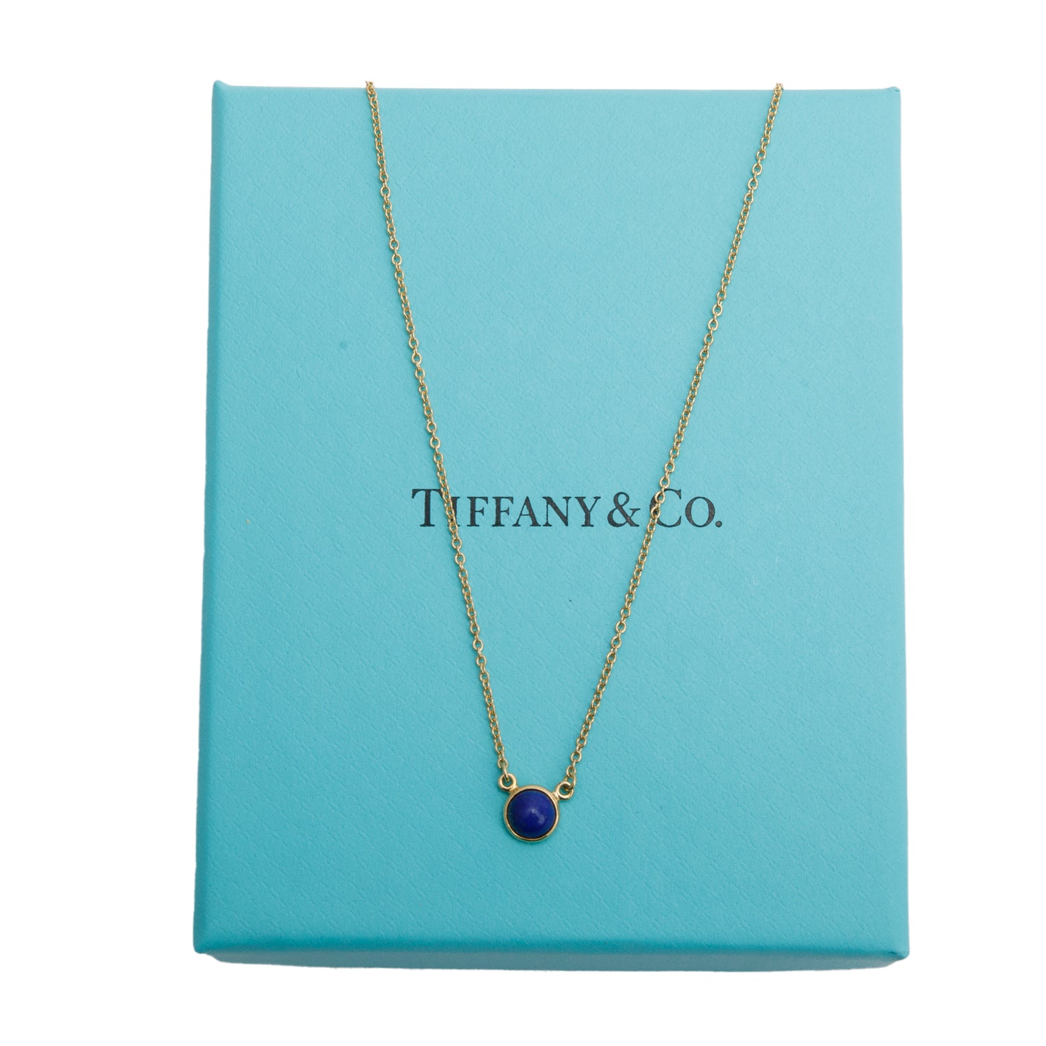 Tiffany & Co. Elsa Peretti 18k Yellow Gold Lapis Lazuli Color by the Yard Pendant Necklace w/ Box