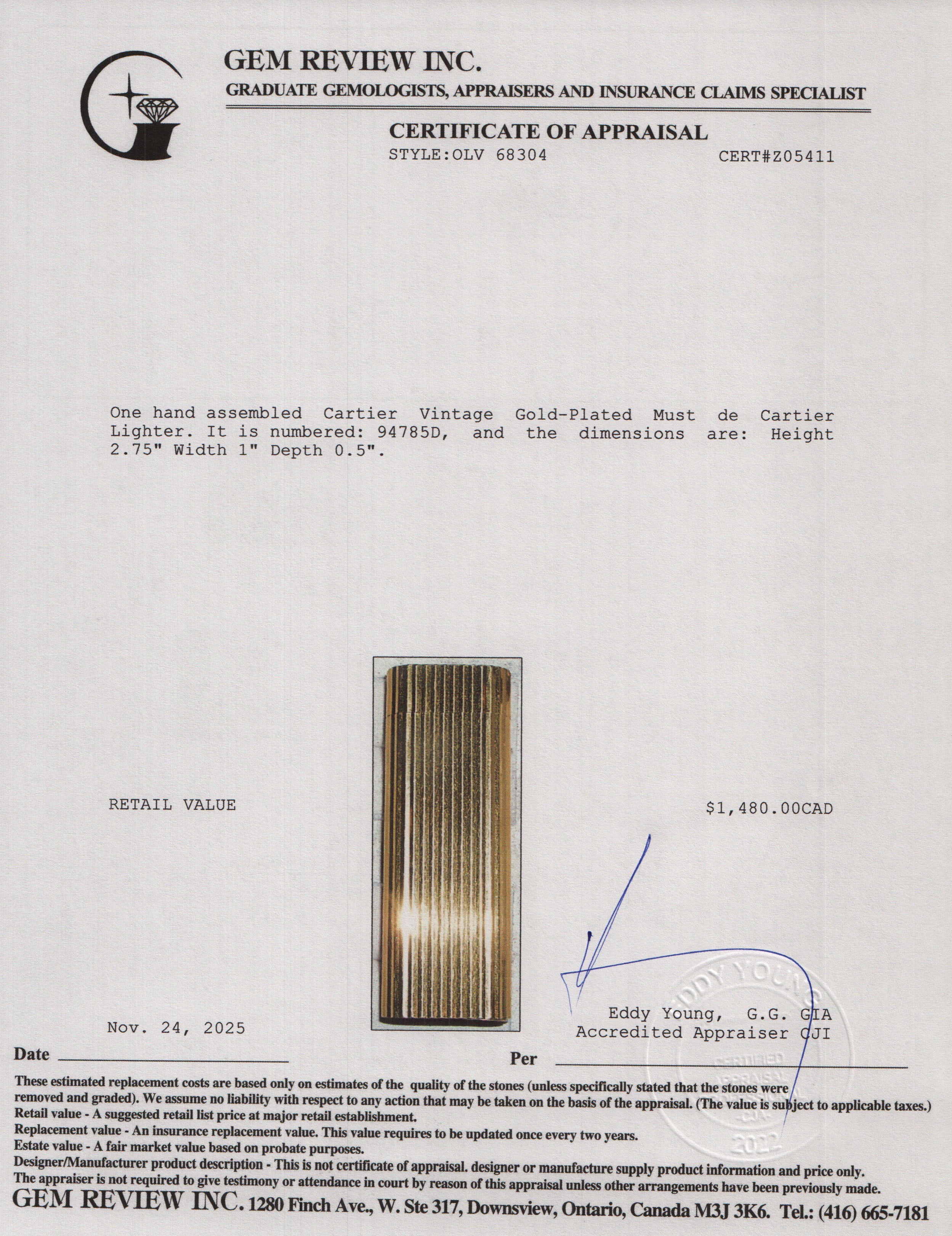 Cartier Vintage Gold-Plated Must de Cartier Lighter