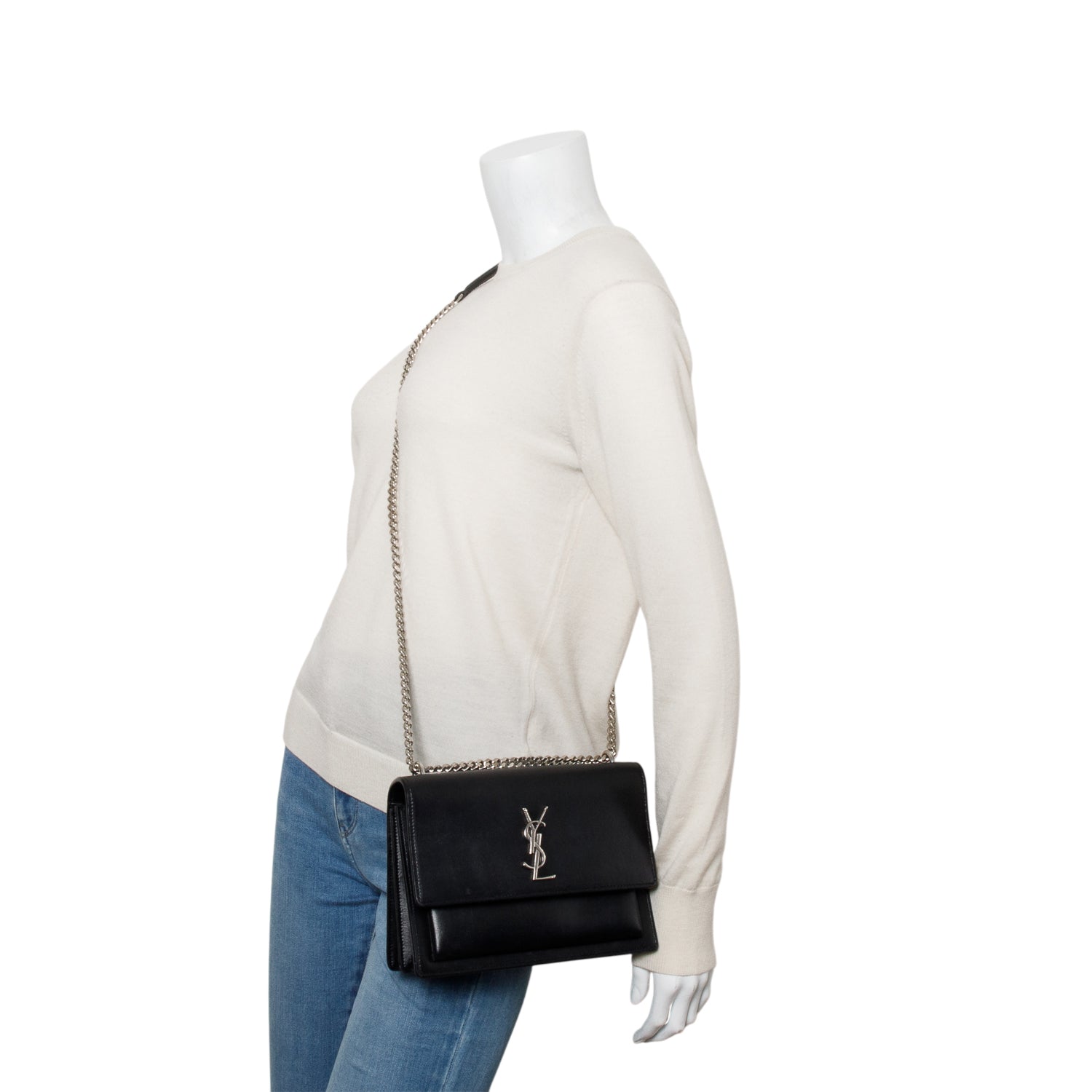 Saint Laurent Black Calfskin Leather Medium Sunset Shoulder Bag w/ Box & Receipt