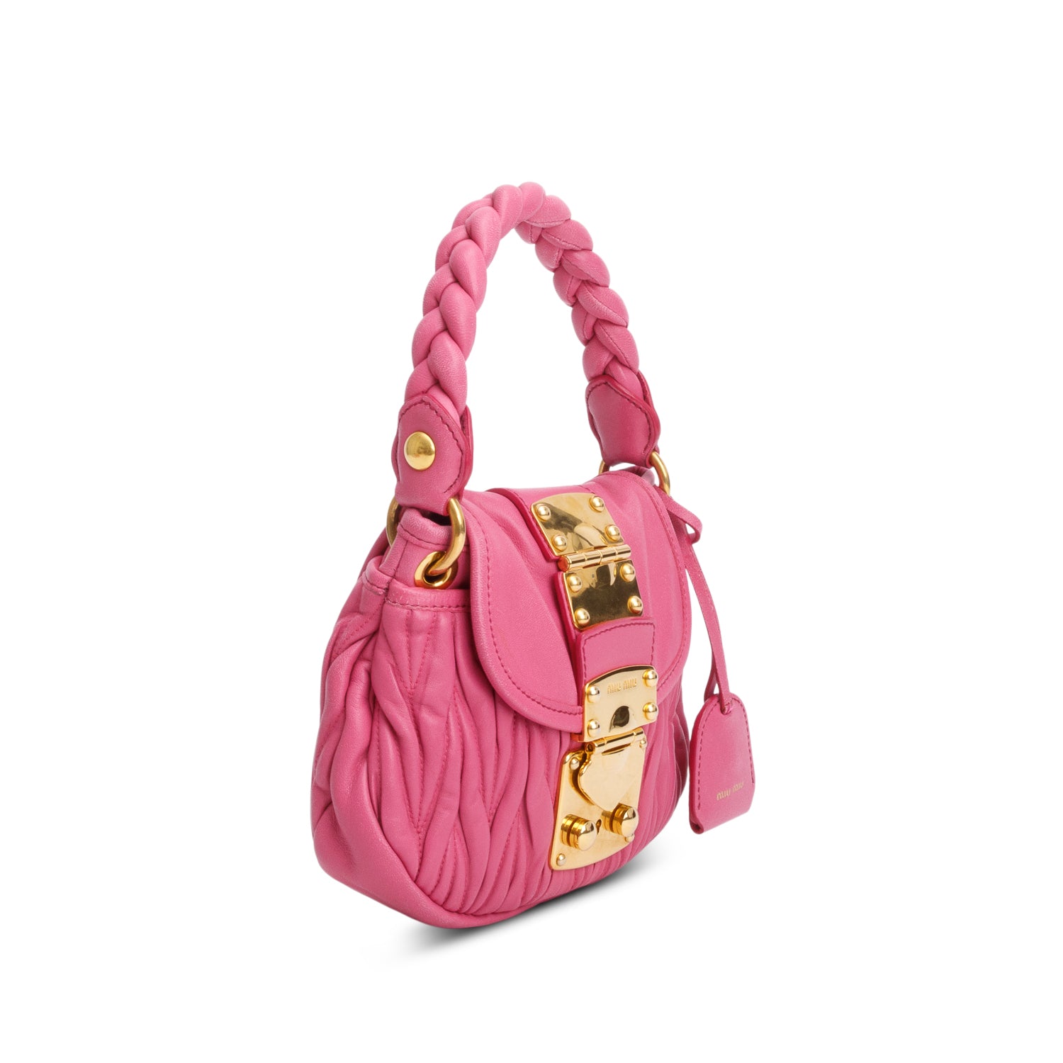 Miu Miu Pink Nappa Matelasse Leather Mini Coffer Bag w/ Strap & Authenticity Card