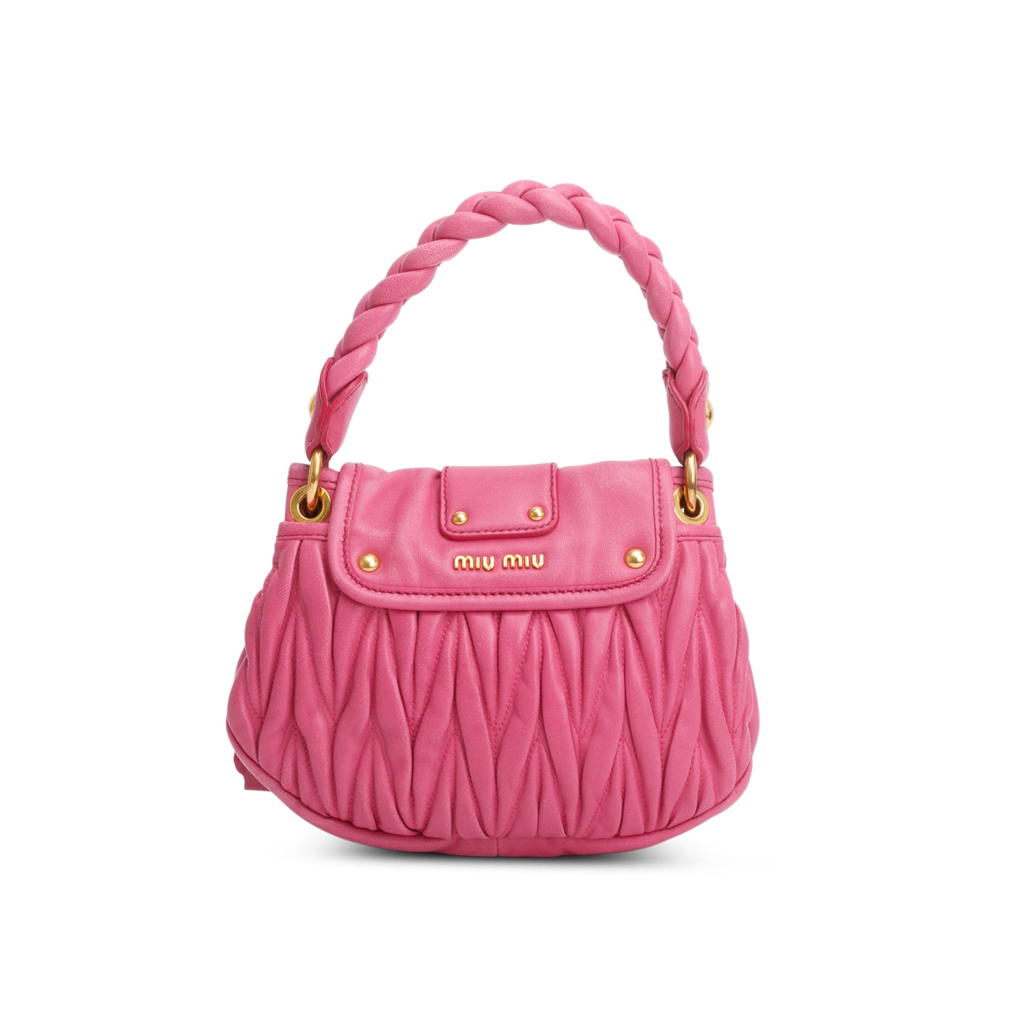 Miu Miu Pink Nappa Matelasse Leather Mini Coffer Bag w/ Strap & Authenticity Card