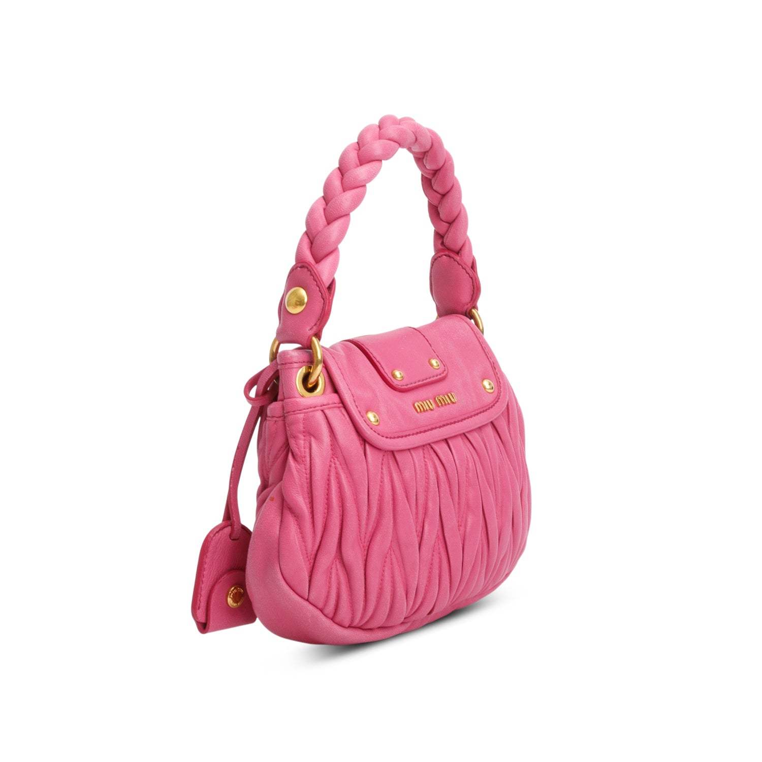 Miu Miu Pink Nappa Matelasse Leather Mini Coffer Bag w/ Strap & Authenticity Card